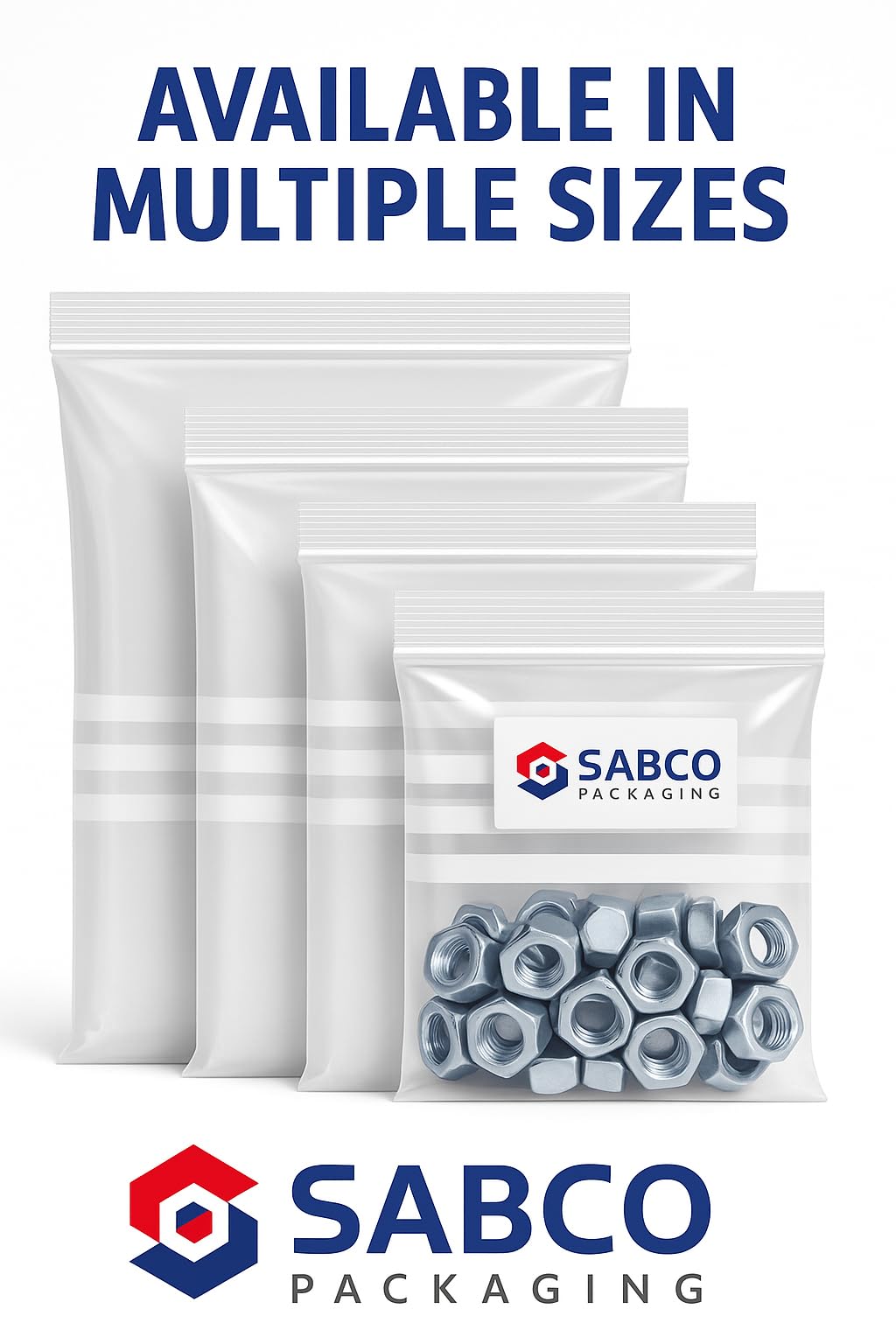 Grip Seal Bags with Write On Panel - 3" x 7.5" Clear Resealable Plastic Bags for Storage & Packaging (100 Pack) - Sabco