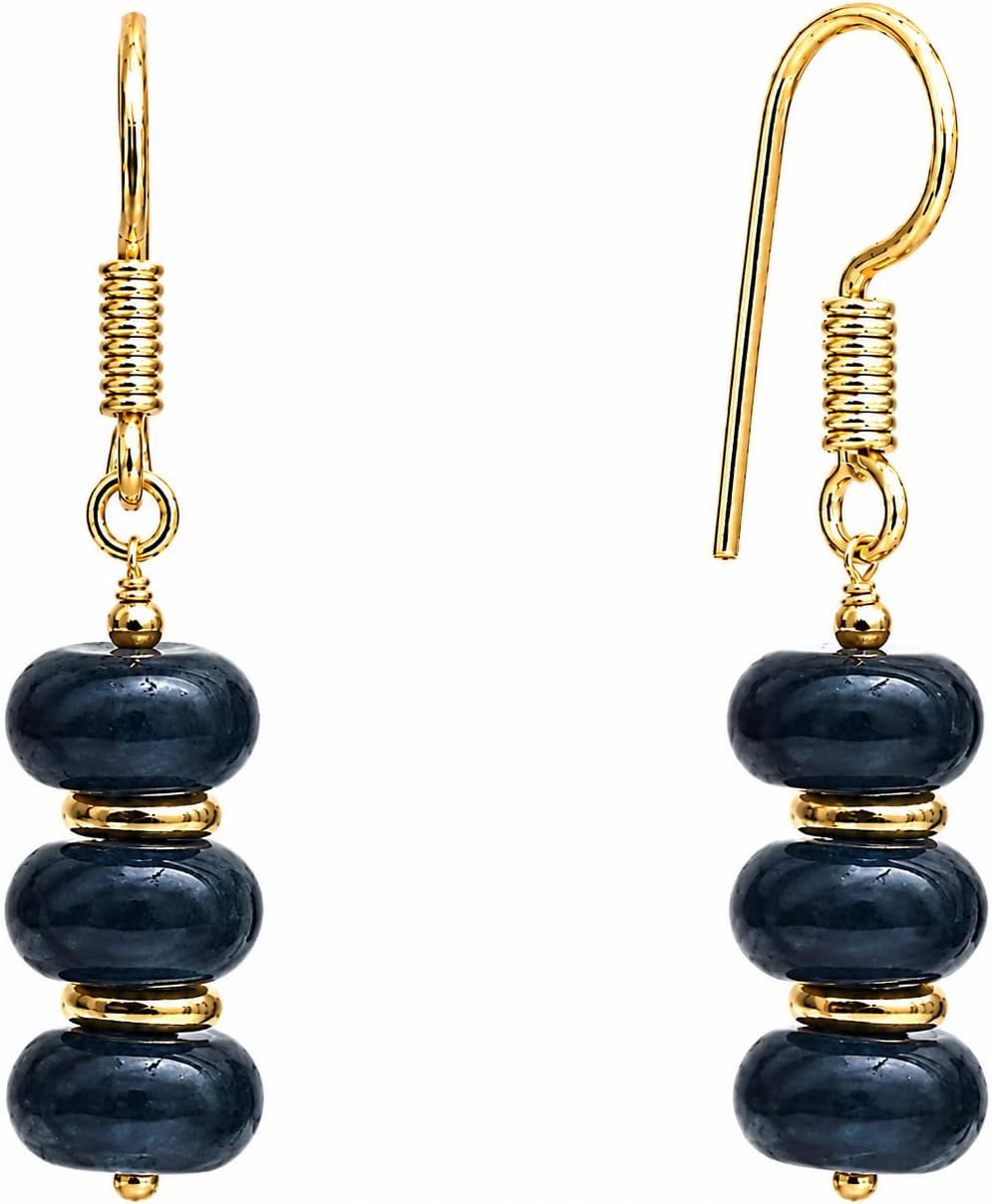 Gempires Natural Gemstone Rondelle Bead Earrings for Women | 8mm Beaded Drop Dangle Earrings | Gold Plated Hypoallergenic Hook Jewelry | Handmade Lightweight Crystal Earrings