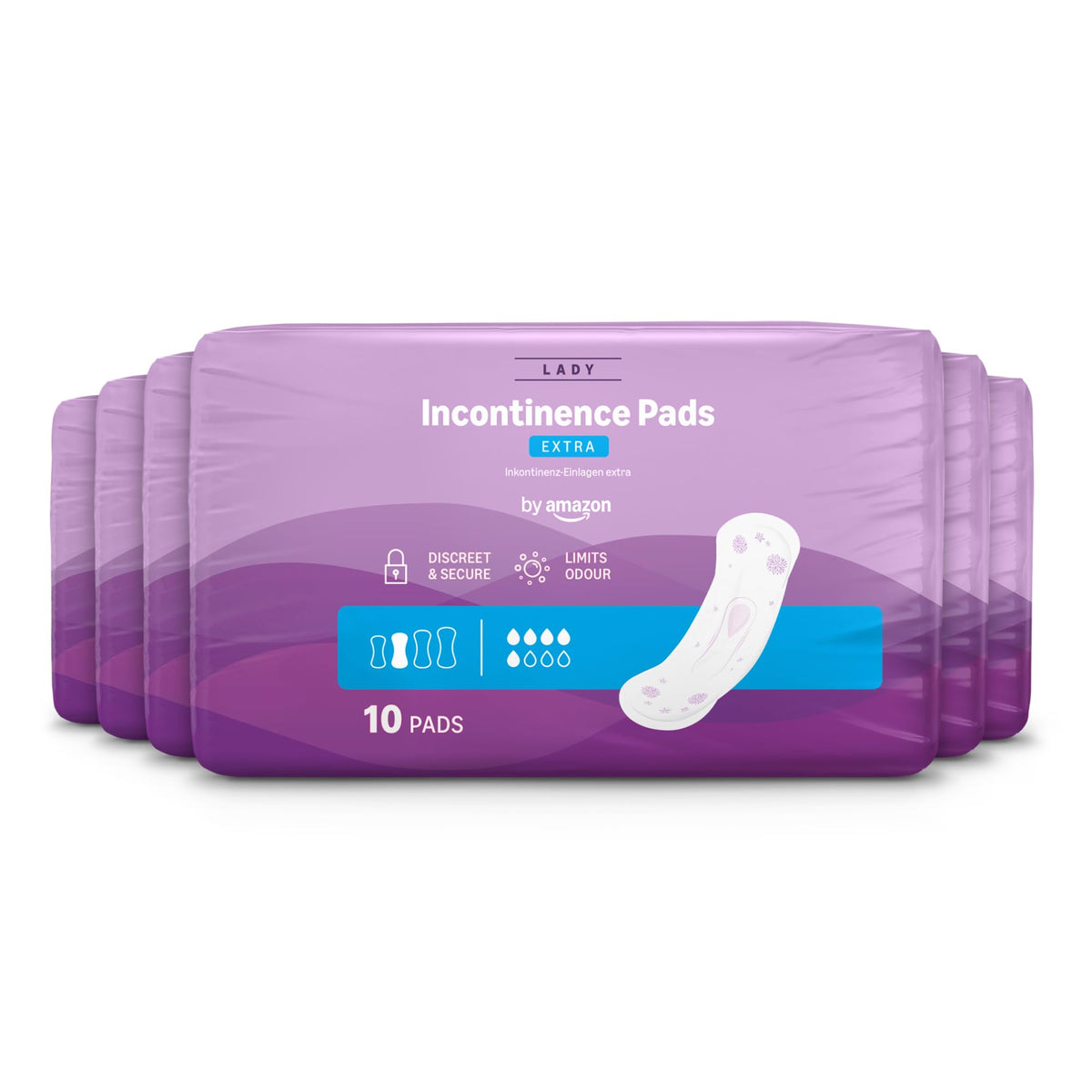 by Amazon Women's Incontinence Pads, Extra Plus Absorbency, 48 Count (6 Packs of 8), White