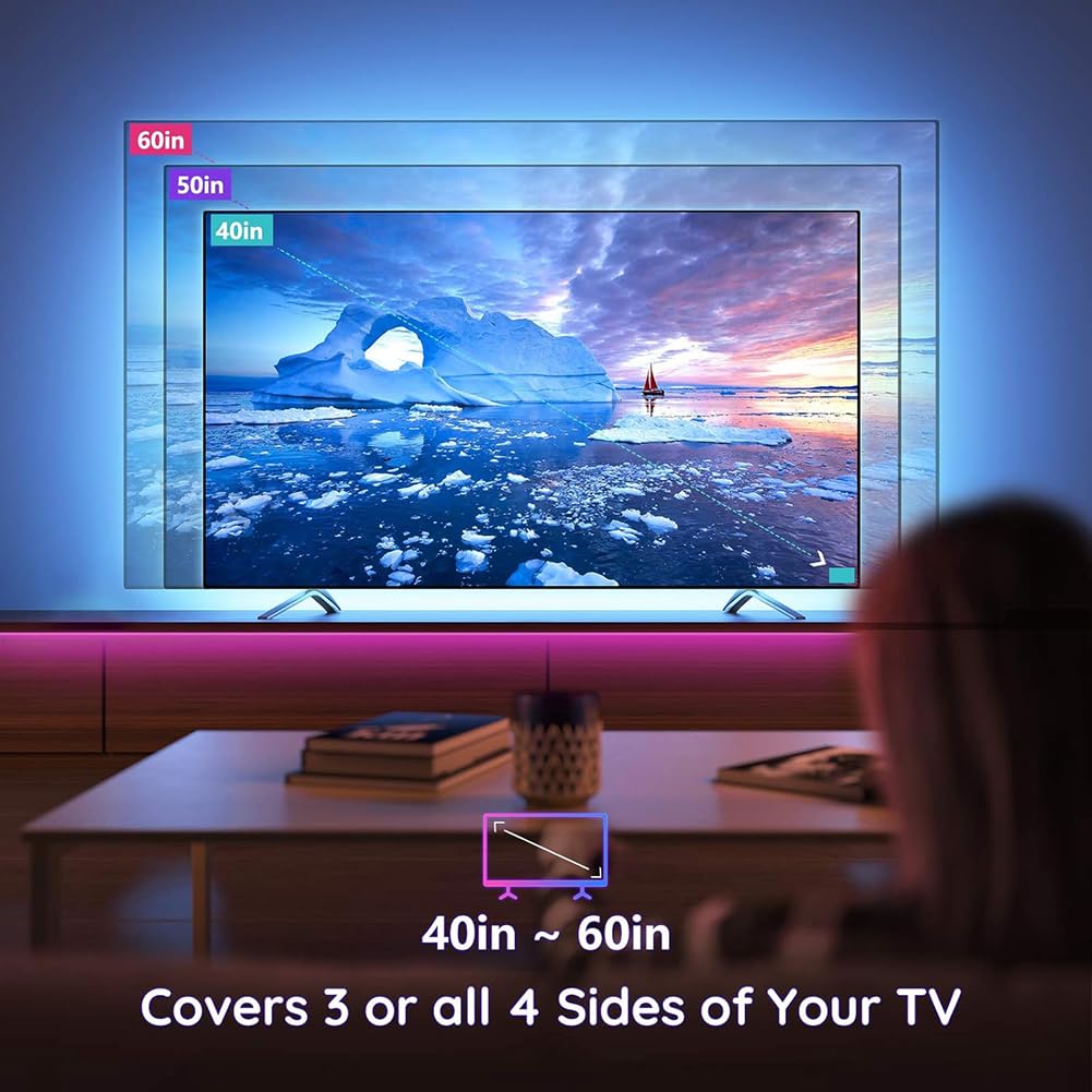 Led Strip Lights 1M/3.28ft, TV LED Backlight with Smart App Control Remote, 5050 RGB Music Sync Colour Changing, USB Smart LED Strip Light for TV,Computer, Monitor, Bedroom, Party and Home Decoration