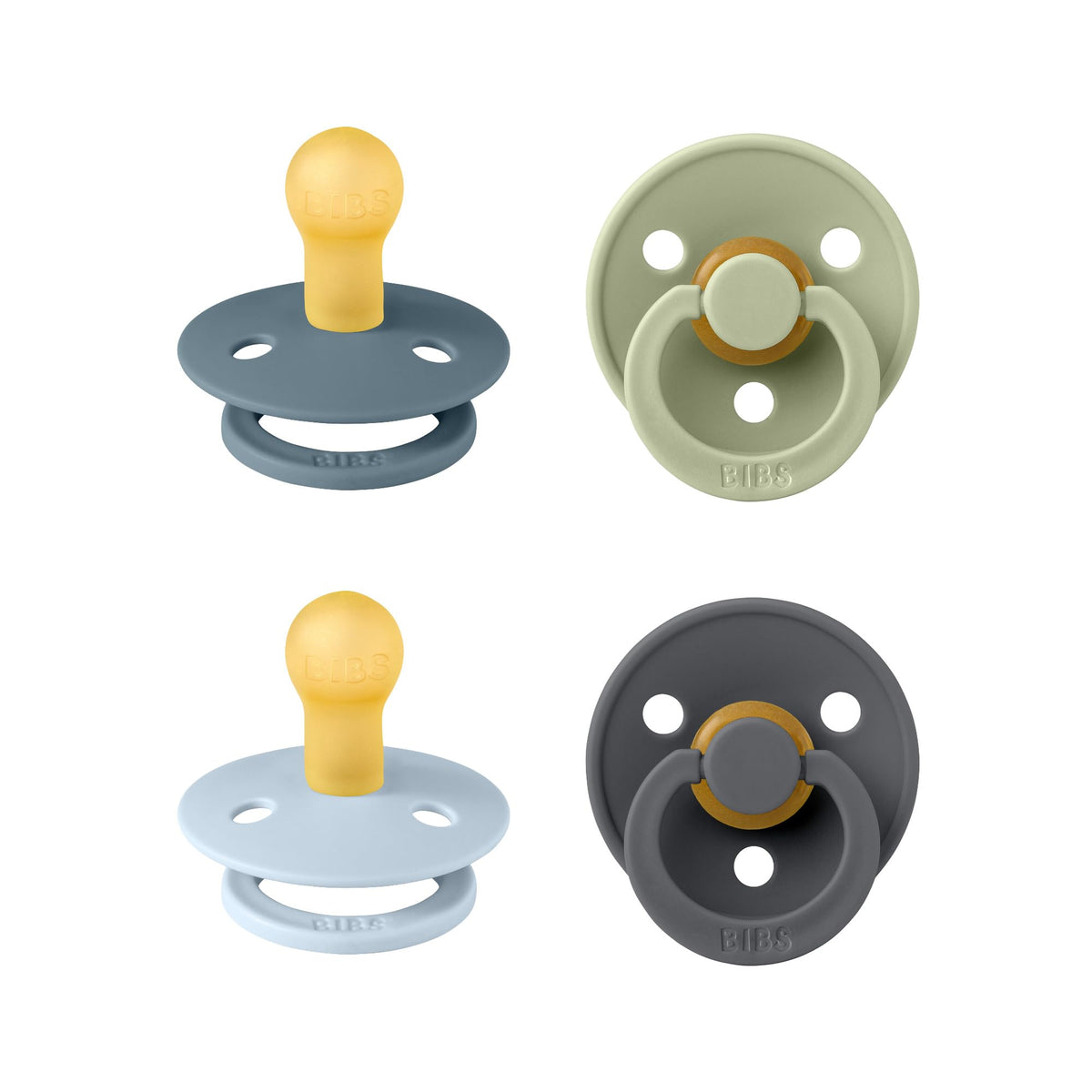 BIBS Colour Glow Dummy, 0-6 Months, 4-Pack, Ivory/Sage/Sage Glow/Cloud Glow