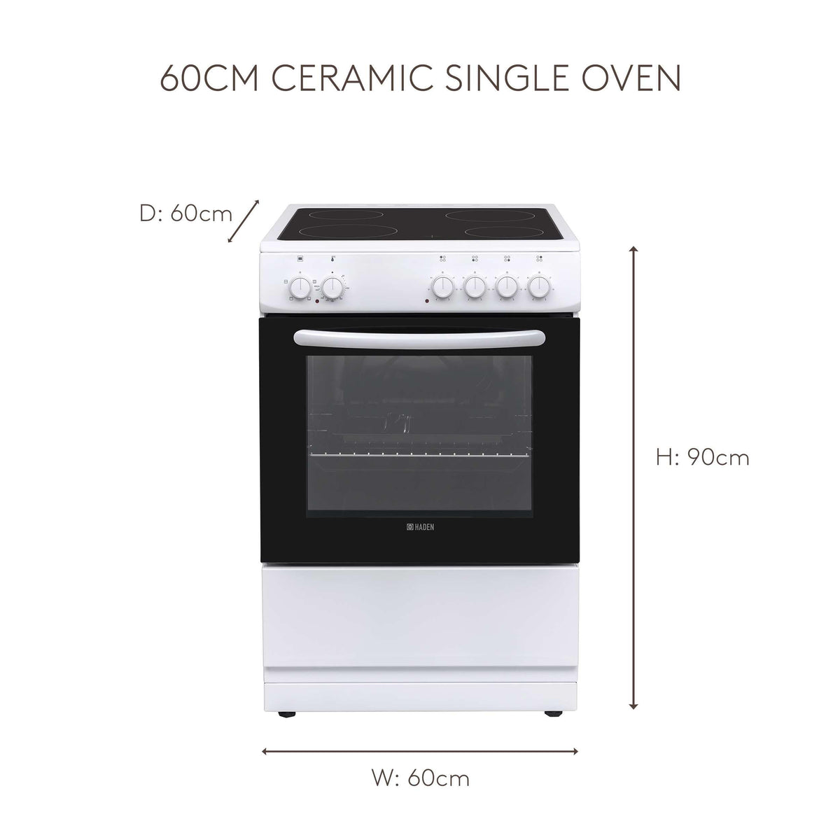 Haden Double Oven 50cm Electric Cooker 4 Zone Ceramic Hob White