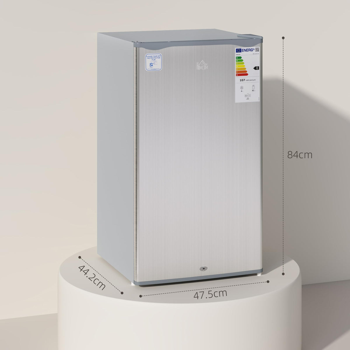 HOMCOM Under Counter Fridge 91L Small Fridge with Chiller Box Silver Tone