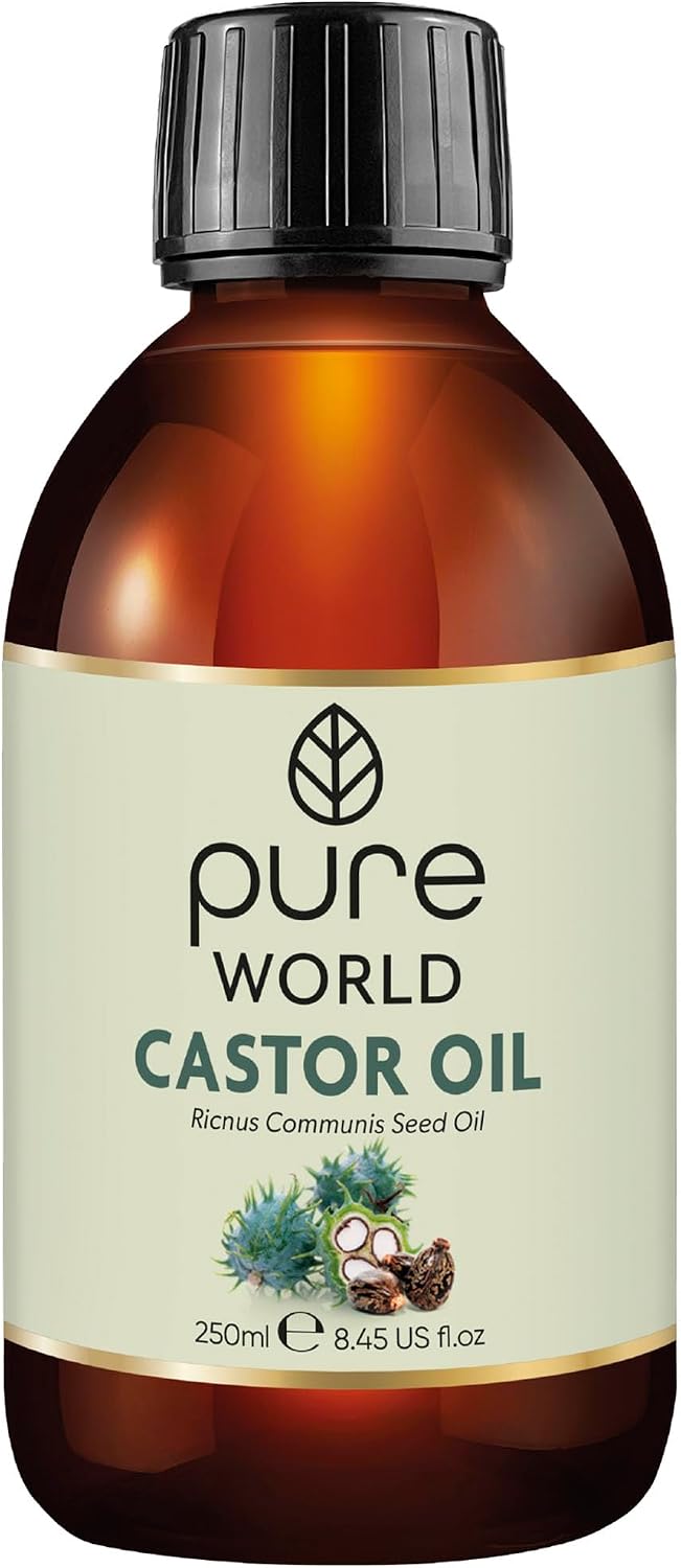Pure World Natural Castor Oil 250ML Cold & Freshly Pressed 100% Pure and Undiluted Hexane Free Nourish Your Skin and Hair Eyebrows, Nails, Beard, Hair, Eyelash Growth Food Grade