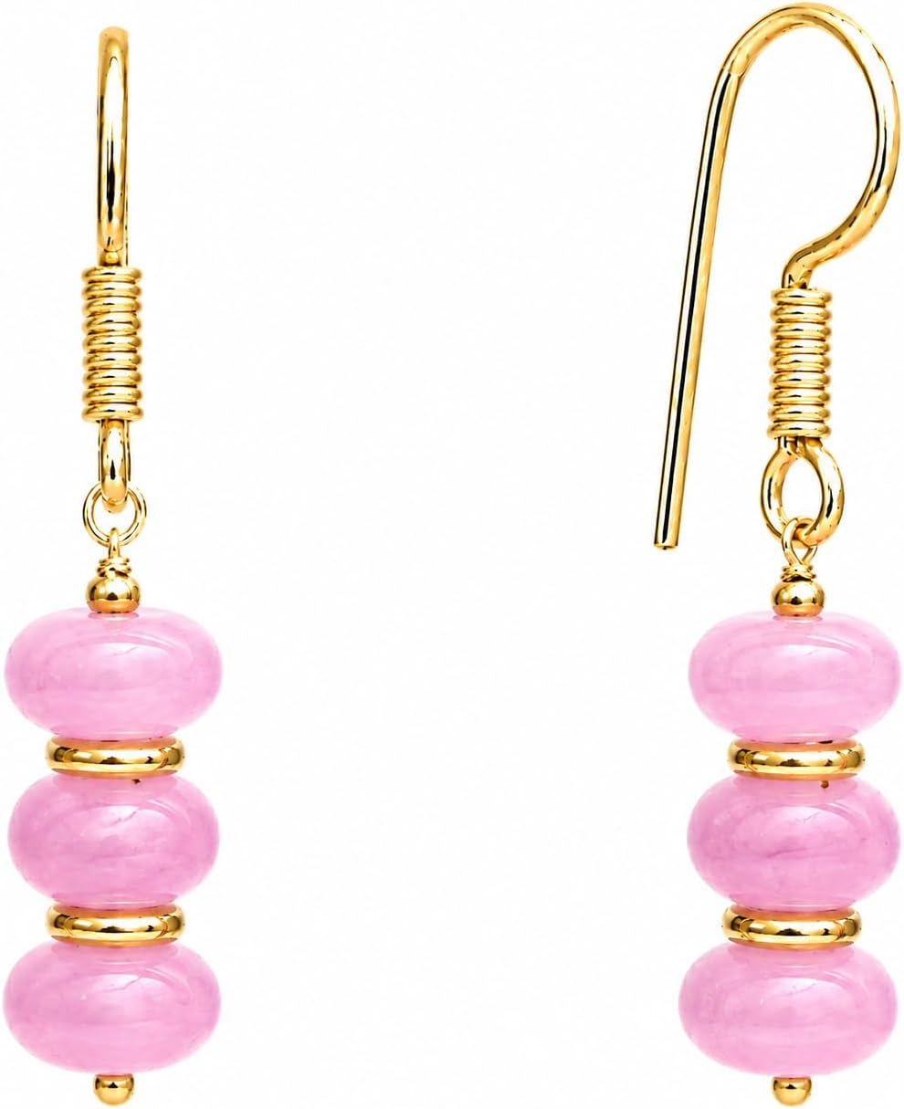 Gempires Natural Gemstone Rondelle Bead Earrings for Women | 8mm Beaded Drop Dangle Earrings | Gold Plated Hypoallergenic Hook Jewelry | Handmade Lightweight Crystal Earrings
