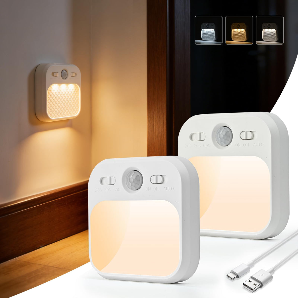 Motion Sensor Night Light, (4 Pack) Warm White Night Light Indoor Lamps
