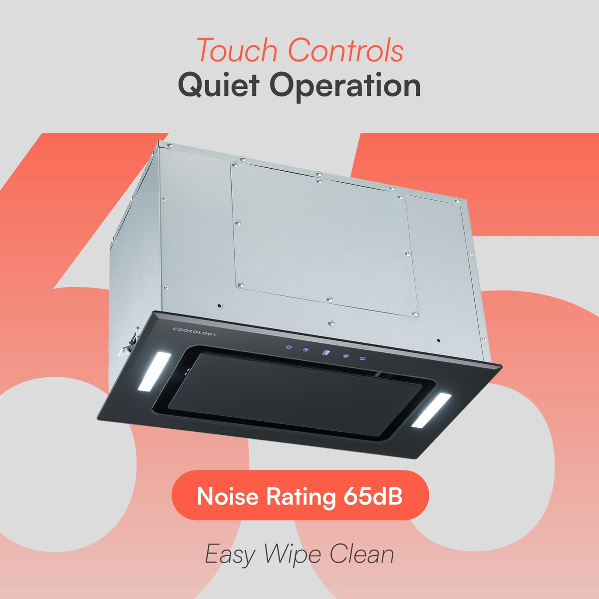 Cookology BUGL750BK Integrated Extractor Fan Cooker Hood in Black - 75cm Width - Built-in Cupboard Glass Canopy - Touch Controls - 2 LED Lights - Switch-off Timer - 3 Speed Settings - A+ Rated