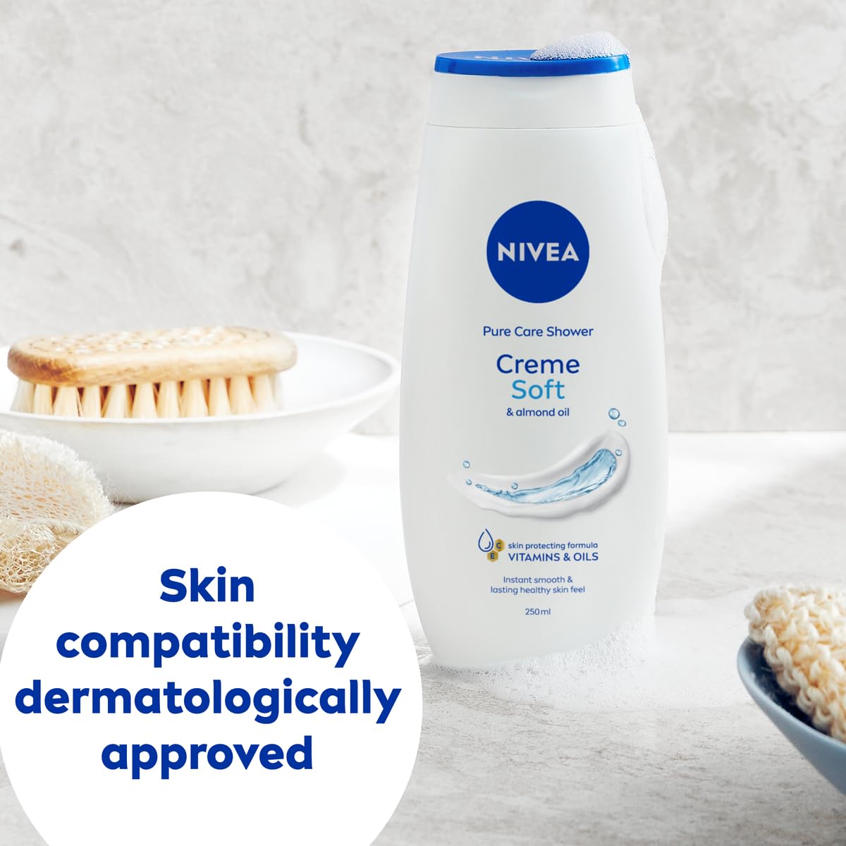 NIVEA Care Shower Creme Soft (250 ml) Enriched with Almond Oil, Moisturising Gel Body Wash, Skin Moisturiser with Mild Scent