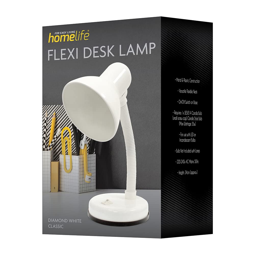 HOMELIFE 35w 'Classic' Flexi Desk Lamp with Versatile Flexible Neck - Integral On/Off Switch - Approx. 34cm Height - L958BK - Onyx Black