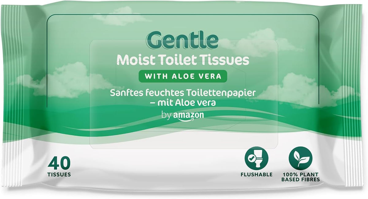 by Amazon Gentle Moist Toilet Tissues with Aloe Vera, Flushable, 240 Count (6 Packs of 40 sheets)