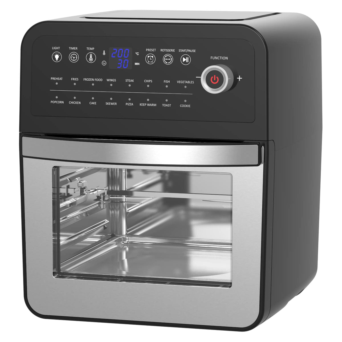 EMtronics Retro Air Fryer Oven Combi, Rotisserie and Grill, Large Family Size 12L with 16 Pre-Set Menus for Oil Free Cooking – Black