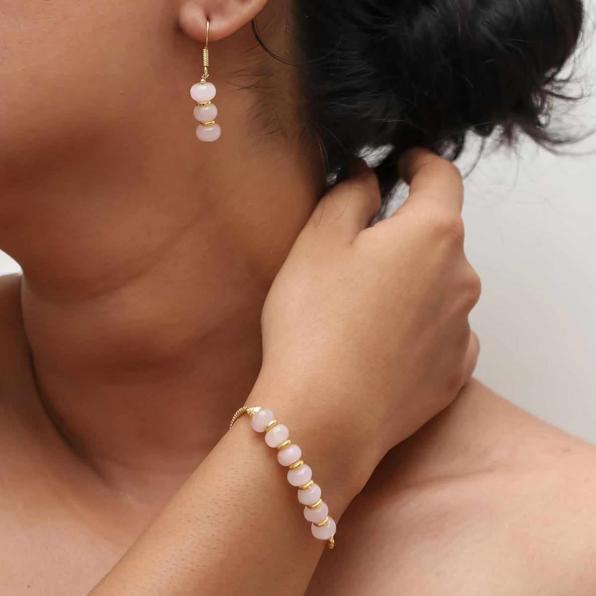 Gempires Natural Gemstone Rondelle Bead Earrings for Women | 8mm Beaded Drop Dangle Earrings | Gold Plated Hypoallergenic Hook Jewelry | Handmade Lightweight Crystal Earrings