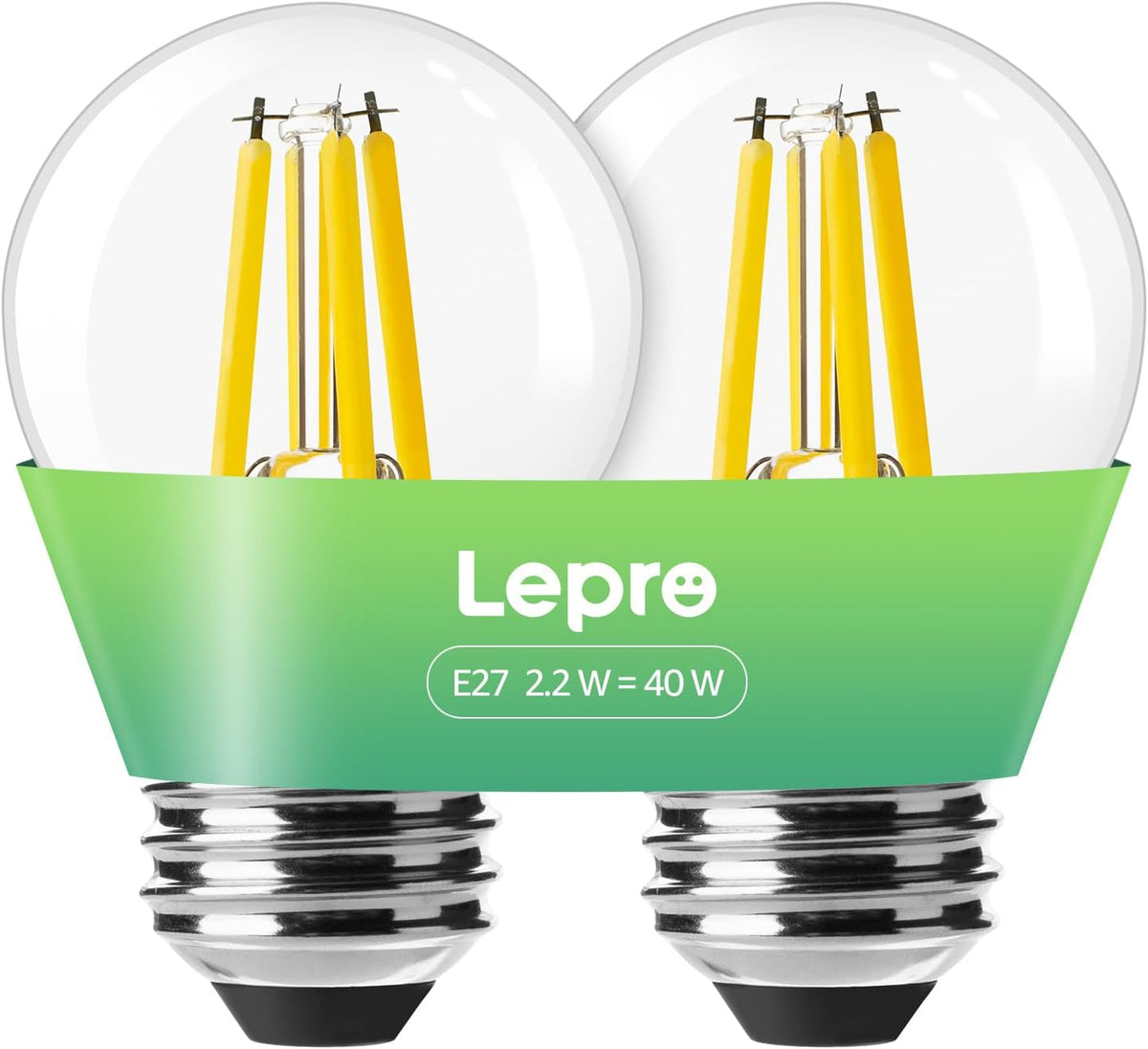 Lepro G45 E27 Screw Bulb A-Rated, Warm White, 2.2W = 40W, 470LM, Pack of 2