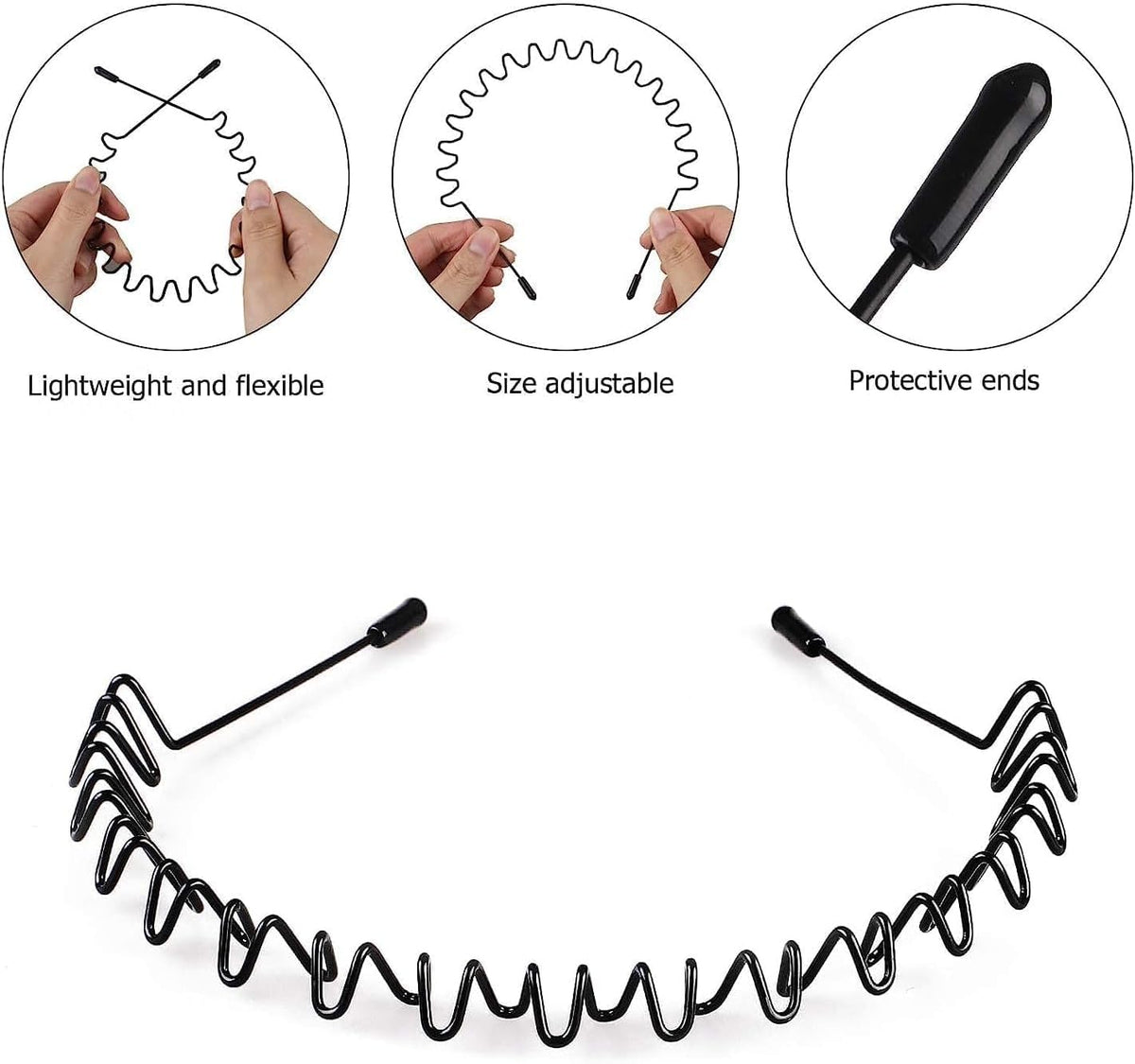 3PCS Metal Hair Bands for Men Non-Slip Black
