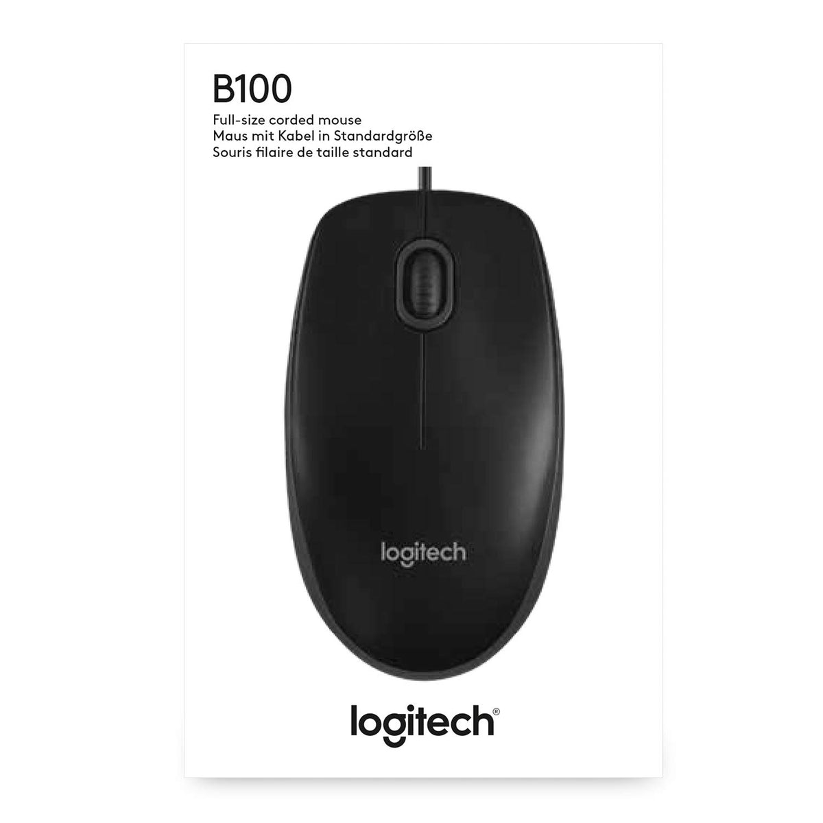 Logitech B100 Wired Mouse, USB Port, 800 DPI Optical Sensor, 3 Buttons, for Left and Right Handers, PC/Mac - Black (Optical Business Mouse | Pack of 5)