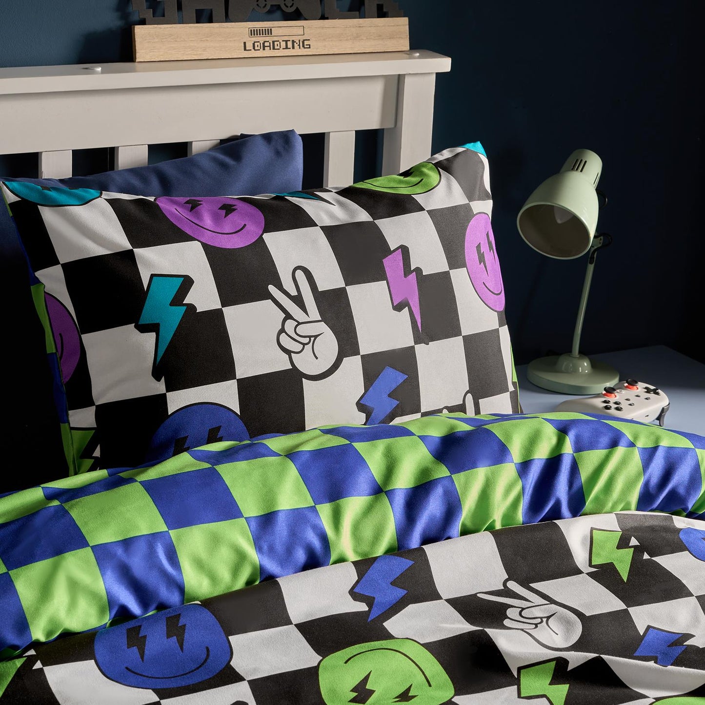 OHS Checkerboard Bedding Reversible Kids Duvet Cover Set with Pillowcase
