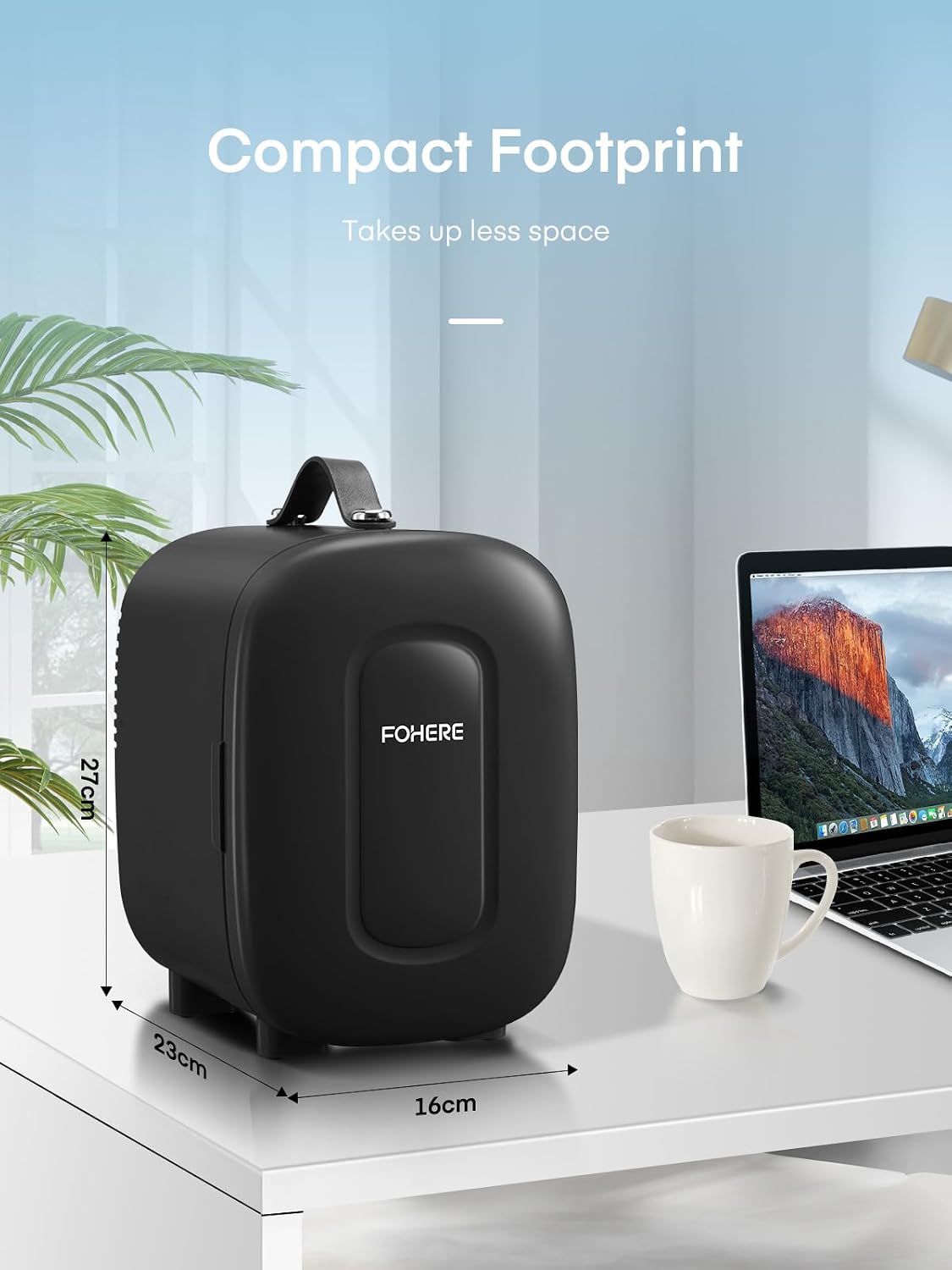 FOHERE Mini Fridge Portable, 5 Liter/6 Cans Small Fridge Cooler & Warmer, Quiet, DC/AC Power, Cmpact Mini Fridge for Bedrooms, Office, Skincare, Car, Travel, Black