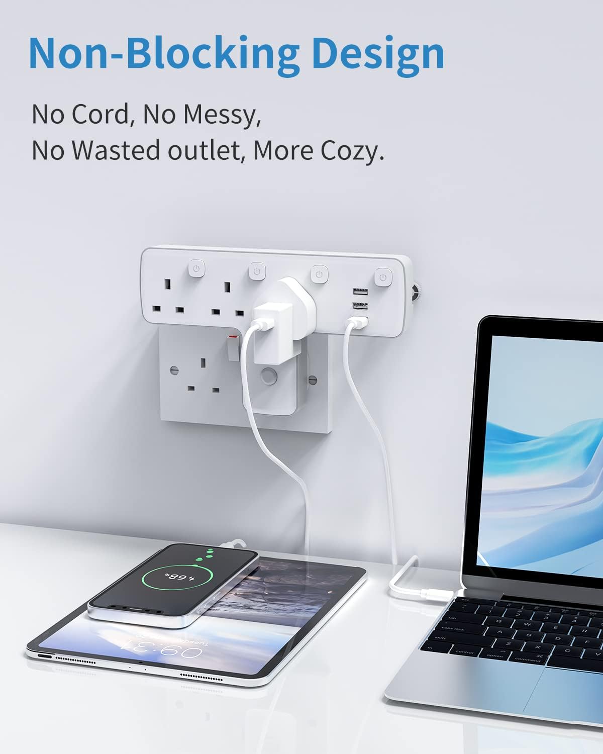 Plug Adapter, Mscien 3 Way Extension Plug with 3 USB, Plug Extension Socket with Independent Switches, Multi Plug Adaptor UK Built-in Surge Protector with 180 Degree Rotation Button