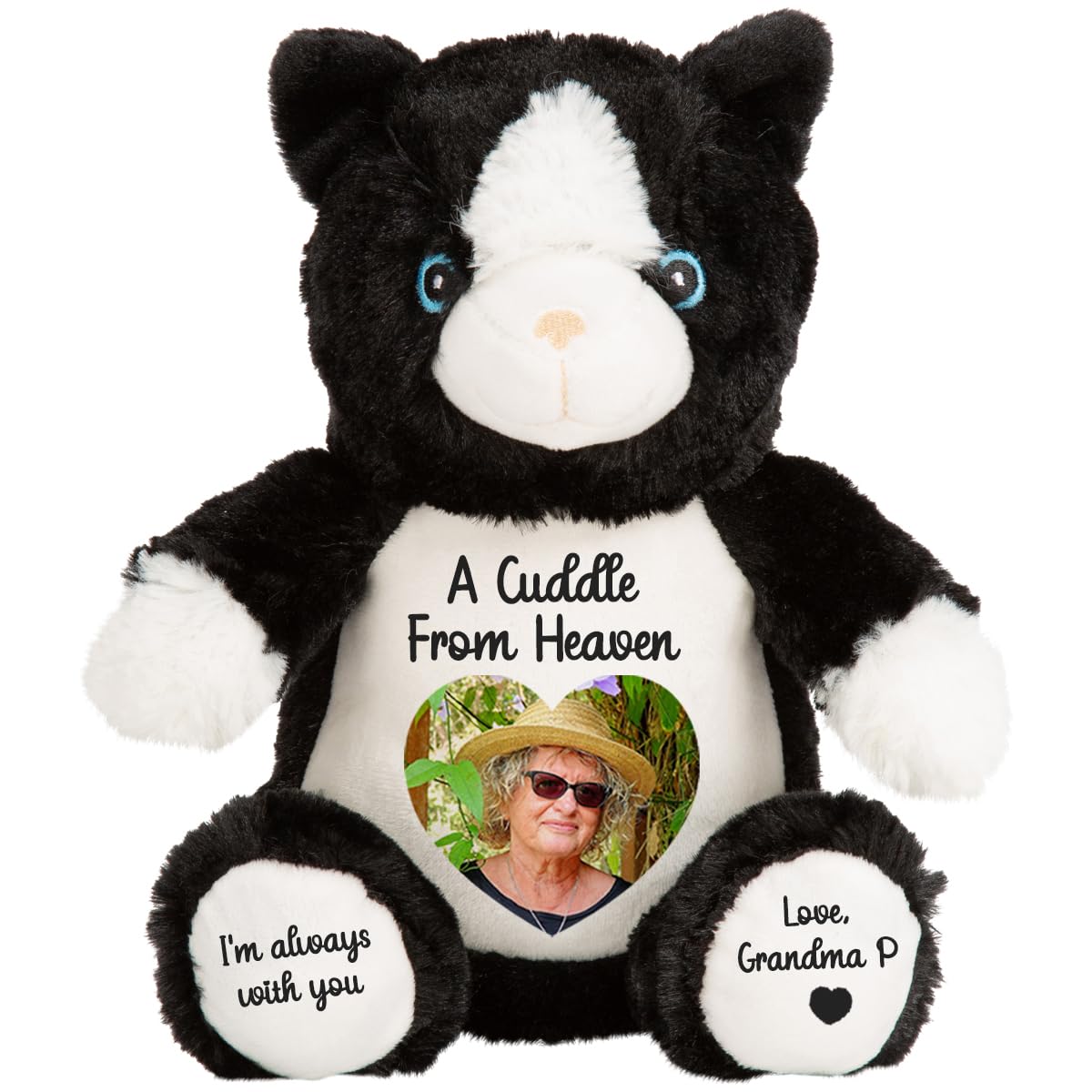 Personalised Memory Teddy Bear with Heart-Shaped Photo – “A Cuddle From Heaven” Keepsake Gift – 28 Bear Styles – Add Your Text & Choose Colour – Custom Memorial Bear (White Angel Teddy)