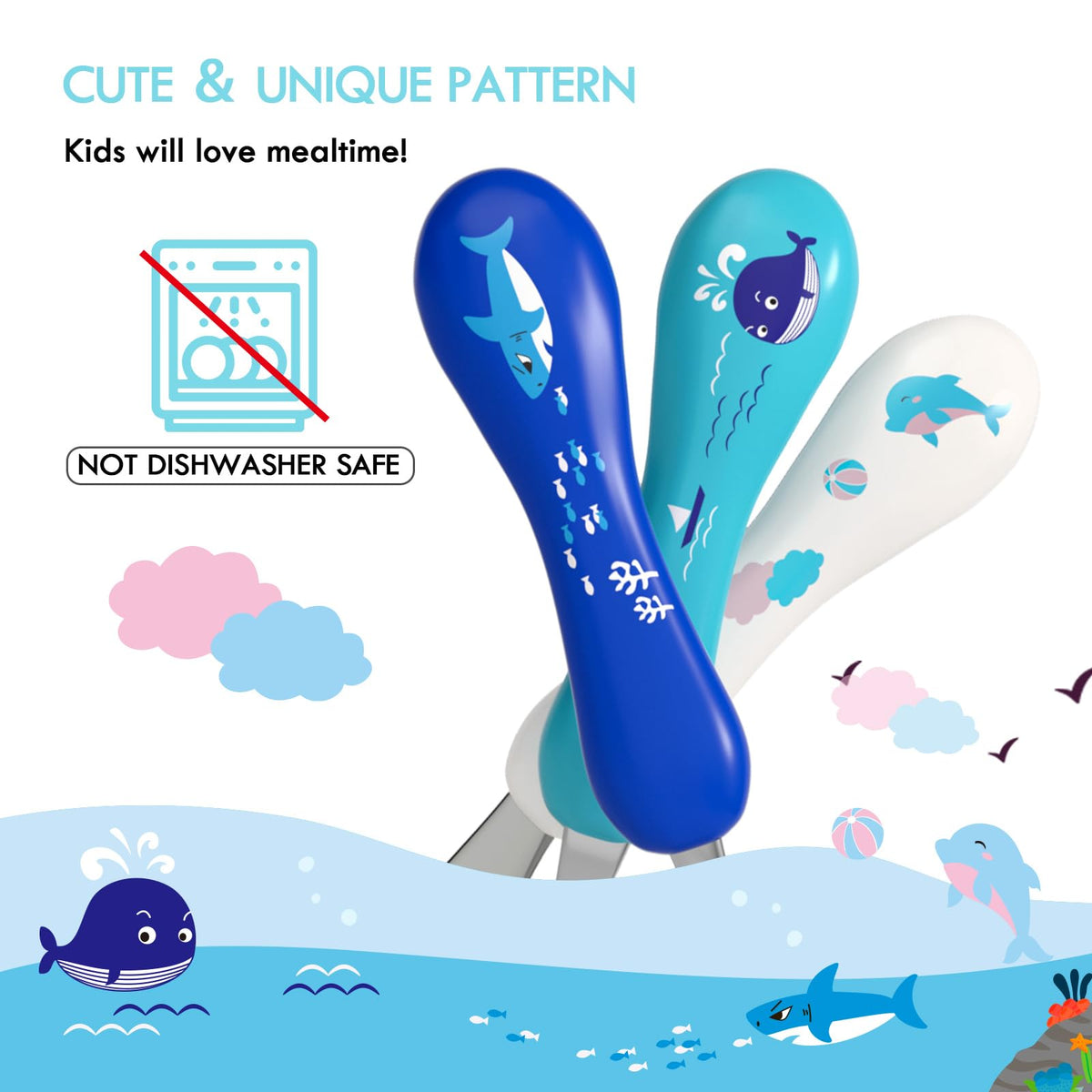 Lehoo Castle Stainless Steel Toddler Cutlery Set, 6-Piece Dinosaur Design