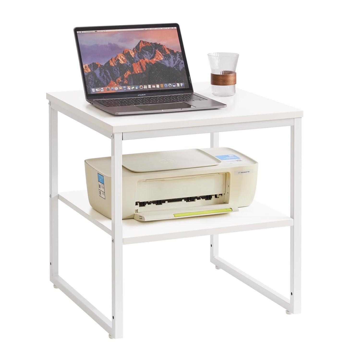 Aibiju Large Side Table for Living Room, Small Table Stand 20 Inch, Fridge Stand Printer Table with Fabric Drawer, Square Tea Coffee Table for Office, White YD-TM156W