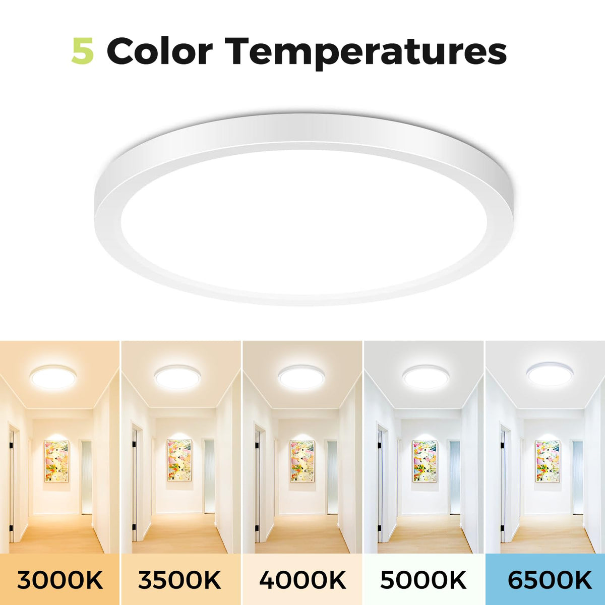 hepside 2 Pack Bathroom Ceiling Light 30cm, 3000K/3500K/4000K/5000K/6500K 5CCT LED Ceiling Lights, 24W, Modern, Waterproof, Round Flush Mount for Bathroom, Kitchen, Bedroom, Hallway