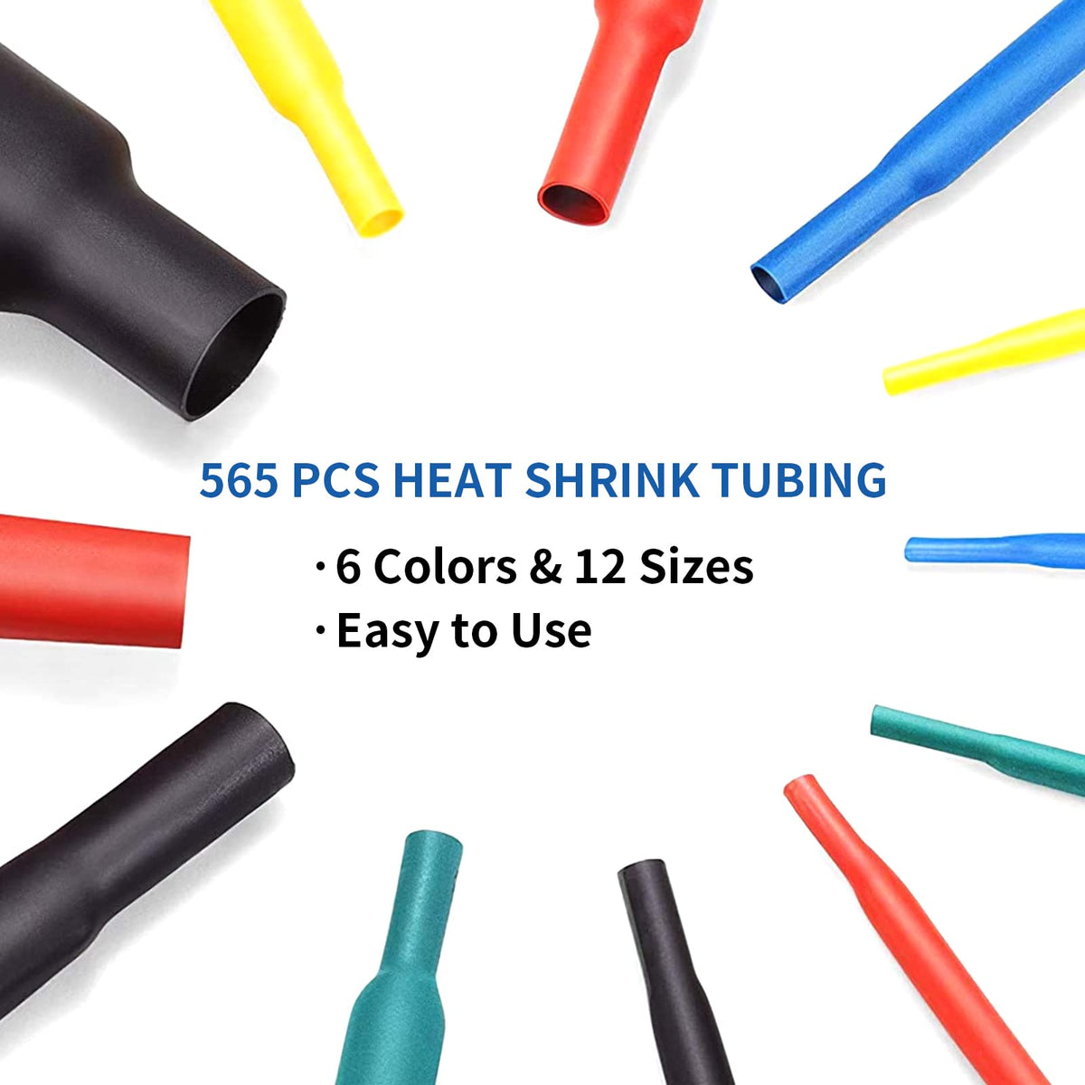560 Pcs Heat Shrink Tubing Kit Ratio 2:1 Electrical Shrink Tubing Wire Large Wrap Industrial Shrink Tubes Assortment（12 Sizes Black）