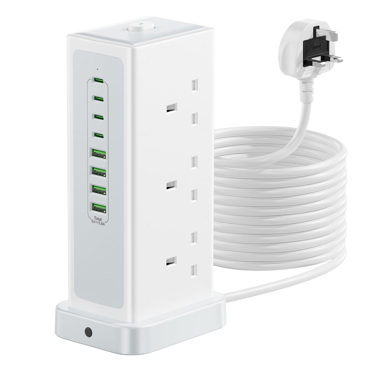 Tower Extension lead with USB Slots,6 Way Plug Extension Socket 3 Metres