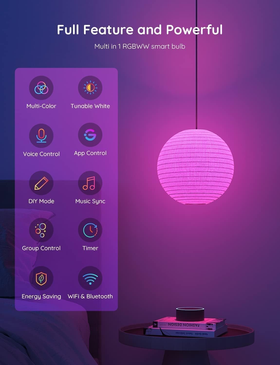 Govee RGBWW B22 Smart Bulb, 800LM, Music Sync, 54 Scenes, 2 Packs