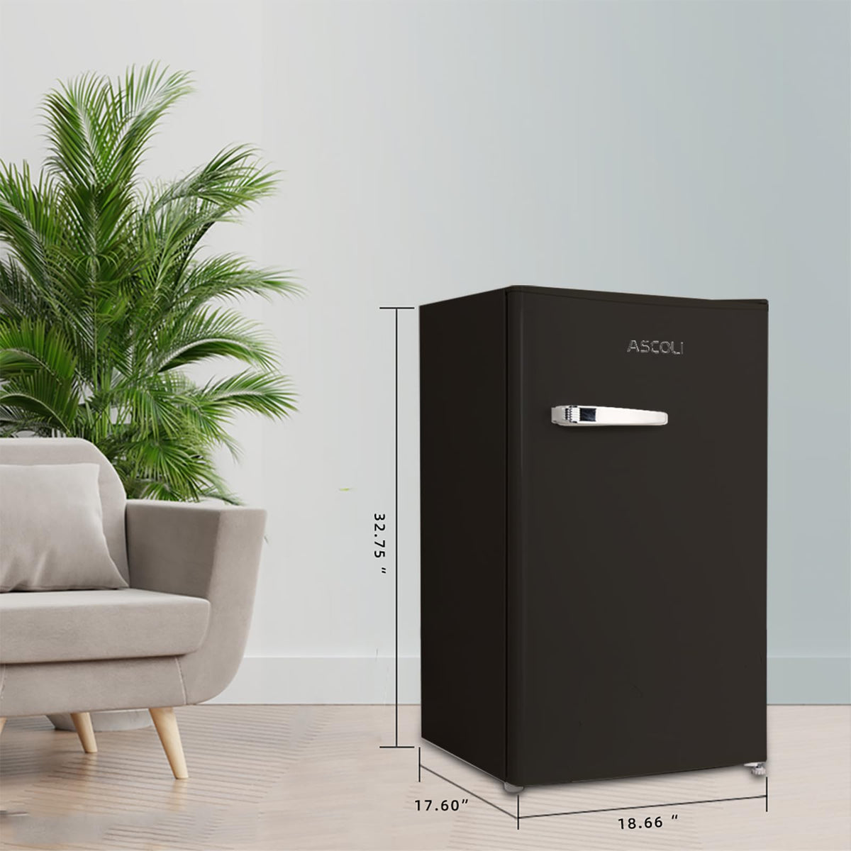 Retro Mini Fridge 85L, Compact Refrigerator, Under Counter Fridge, Direct Cooling, Super Quiet, Adjustable Racks, Metal Handle, Mechanical Control, Led Light
