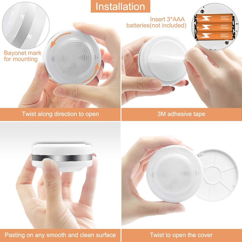 Under Cabinet Lights, Wireless LED Puck Lights Remote Control, 4000K Natural White Brightness Dimmable Battery Powered Touch Closet Cupboard Kitchen Wardrobe Lights, 6 Pack (White)