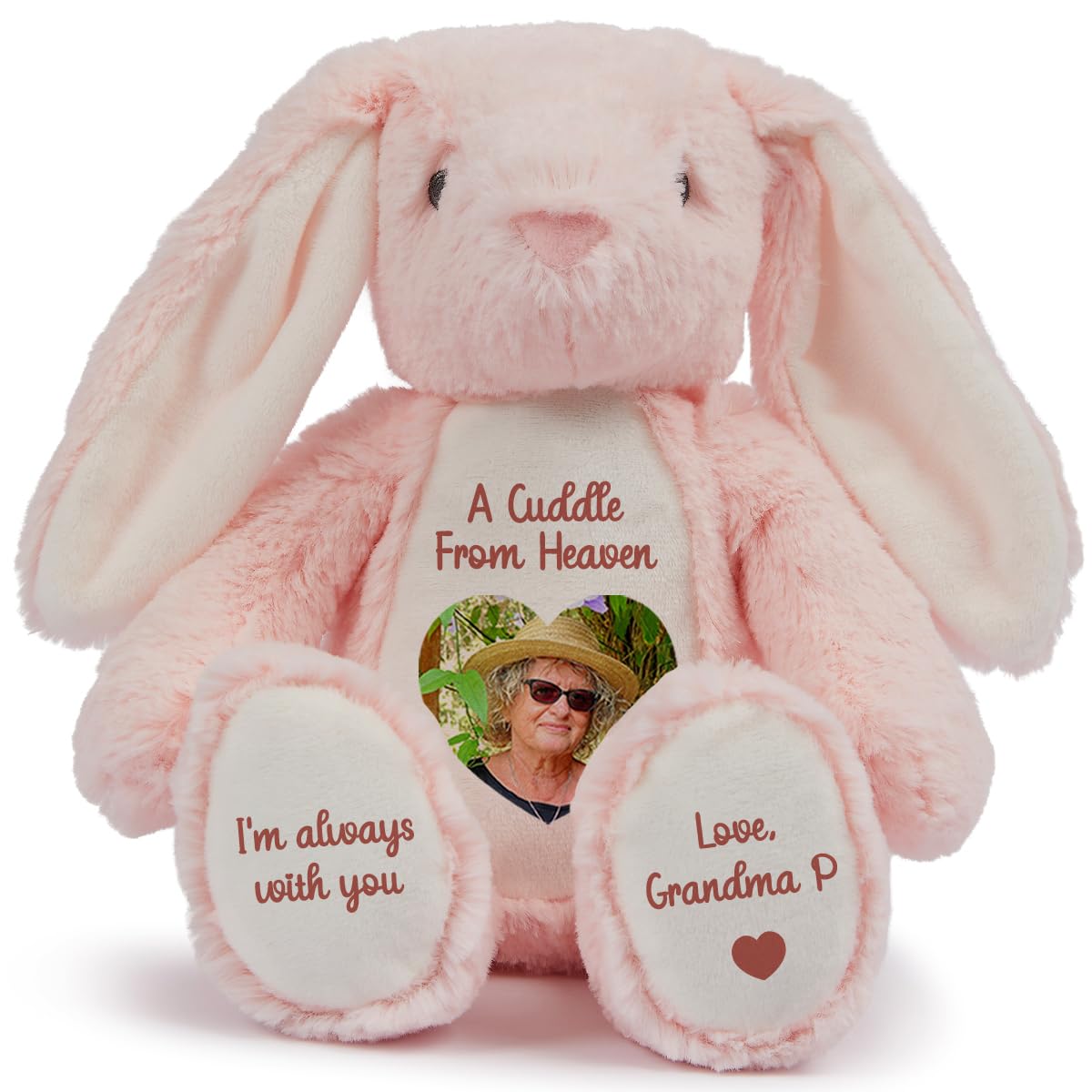 Personalised Memory Teddy Bear with Heart-Shaped Photo – “A Cuddle From Heaven” Keepsake Gift – 28 Bear Styles – Add Your Text & Choose Colour – Custom Memorial Bear (White Angel Teddy)