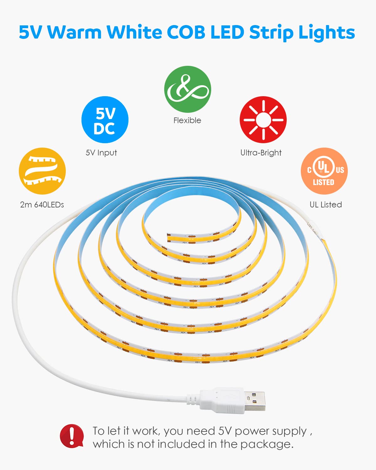 Aclorol 12V Red LED Lights for Bedroom 5M Fleixible COB LED Strip Light