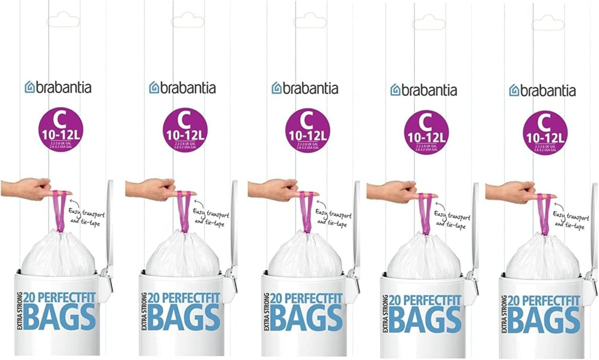 Brabantia Heavy Duty Perfect Fit Bin Liners (5 Packs of 20) 10-12 Litre