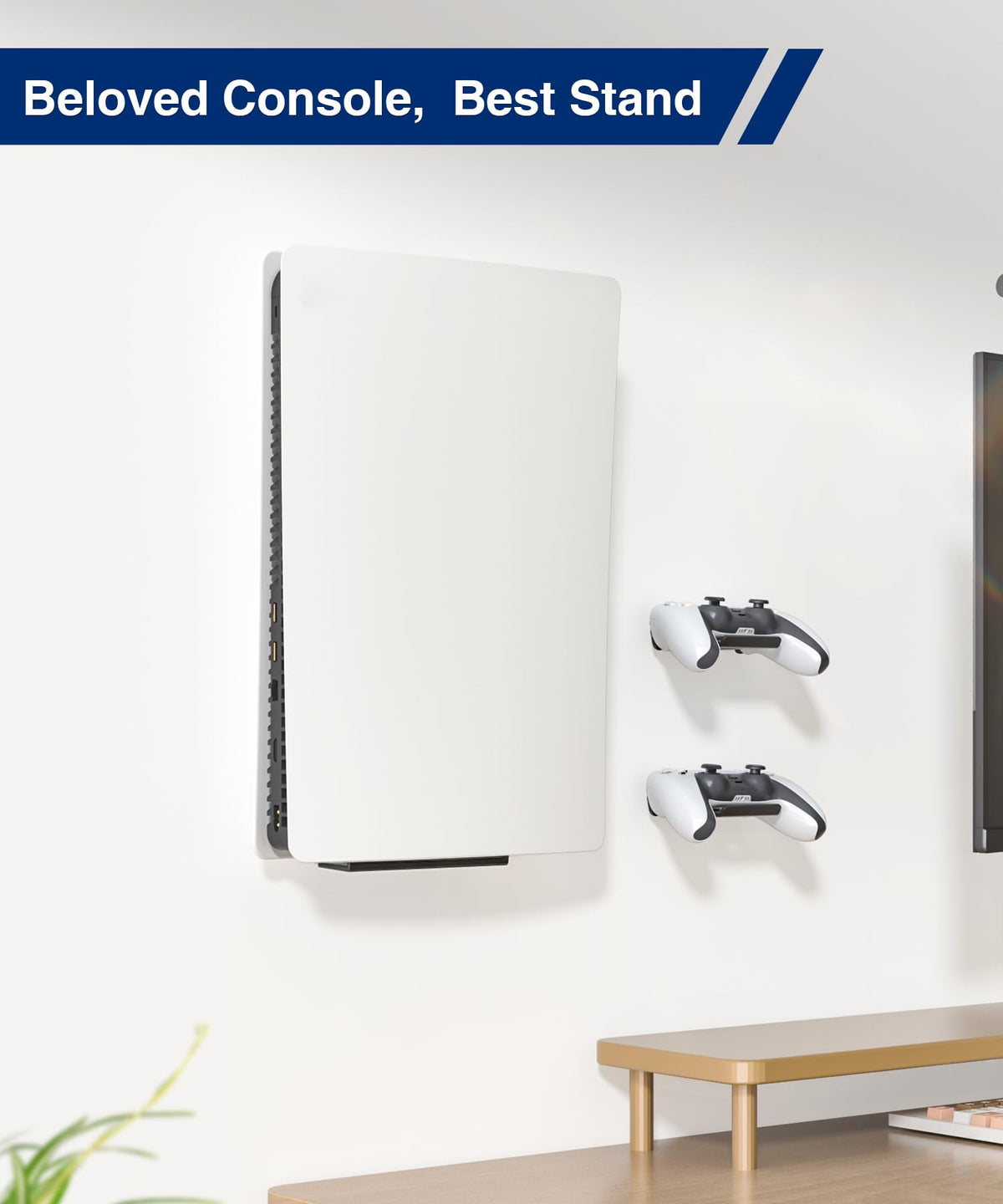 Console Holder Wall Mount for PS5:Gaming Stand for PlayStation 5 and 2 Controller Stand Kits Black