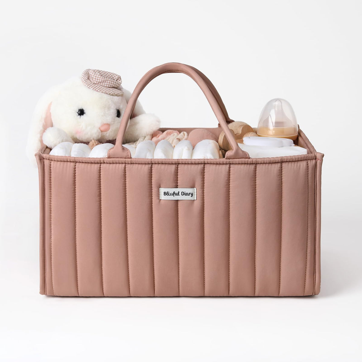 Blissful Diary Nappy Caddy Organiser, Baby Diaper Caddy for Nappy Station, Stylish Storage Basket for Newborn Essentials, Baby Shower Gifts for Girl or Boy, Woodland Cream
