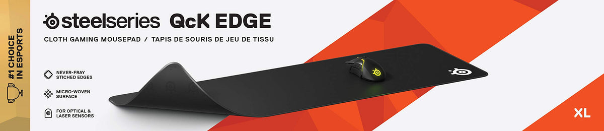 SteelSeries QcK Edge Cloth Gaming Mouse Pad - Never-fray Stitched Edges - Optimized For Gaming Sensors - Size L (450 x 400 x 2mm) - Black