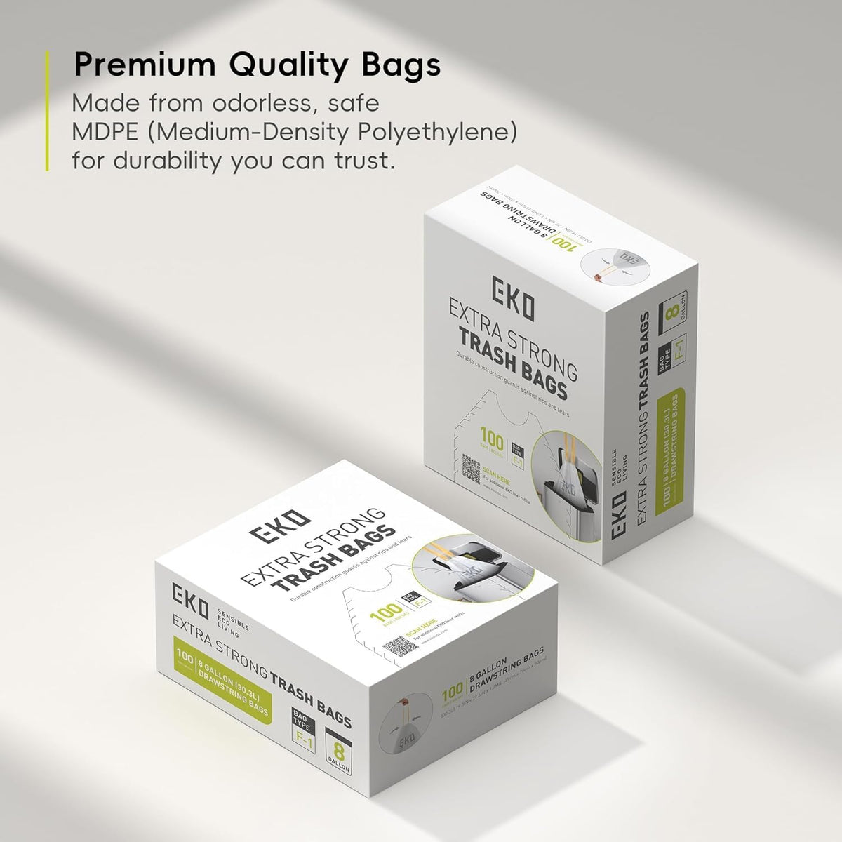 EKO Bin Bags, Kitchen Bin Liners, Drawstring, 40-60 Litre, 12 Count, Code F
