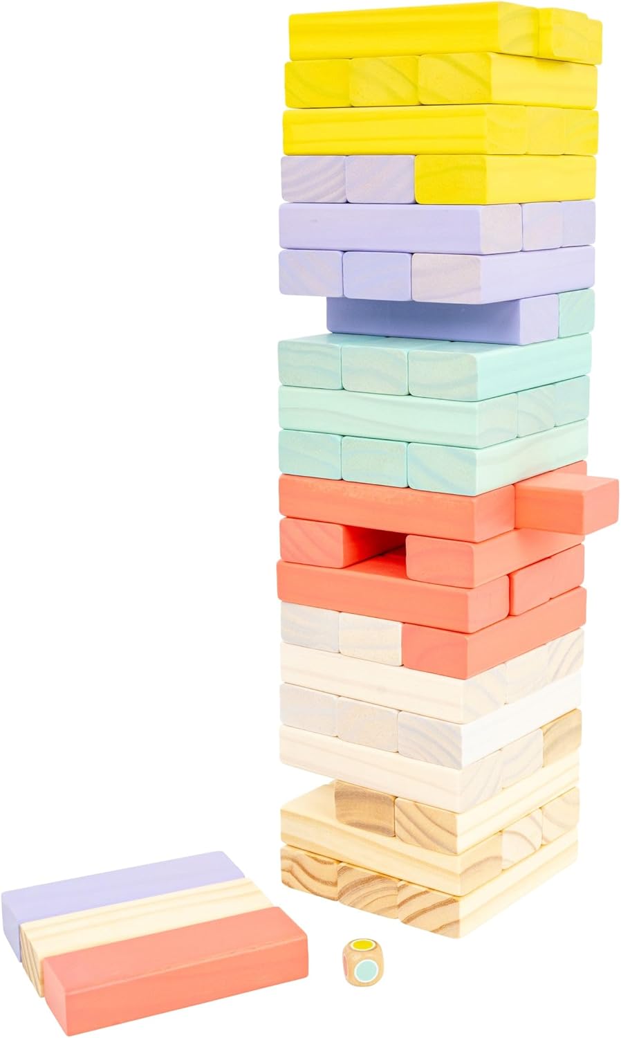 TP Toys Giant Wooden Tumble Tower FSC Certified Classic Tumbling Game with 60 Pastel Blocks & Matching Dice for Family Indoor & Outdoor Fun, Wood