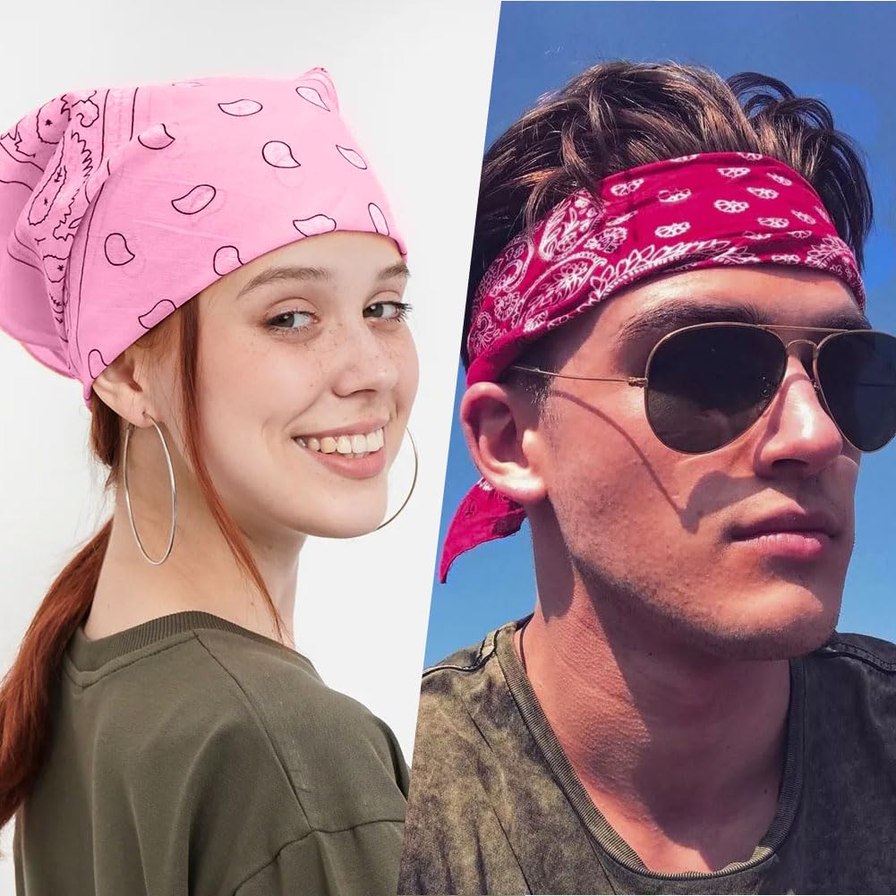 Aomig Bandana Head Scarf for Men and Women, Stylish Cowboy Headband Handkerchief, Multi-purpose Hair Scarf Paisley Print Unisex Headwraps, Bib Party Face Covering Headwear for Motorcycling