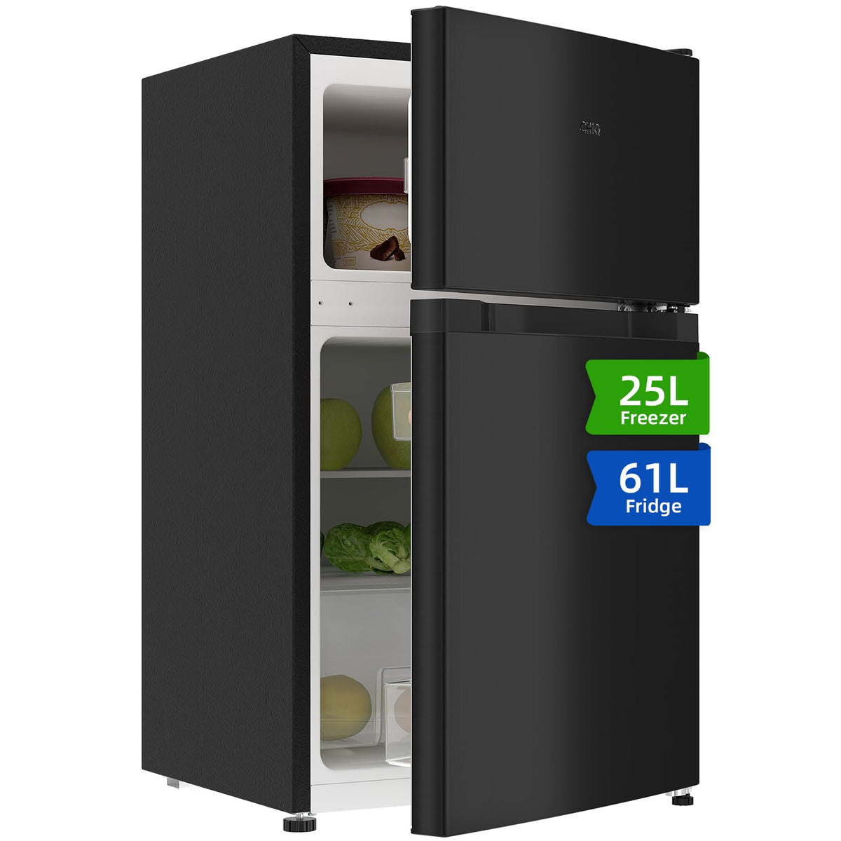CHiQ 86L Compact Top Freezer Refrigerator with 85cm & LED Black