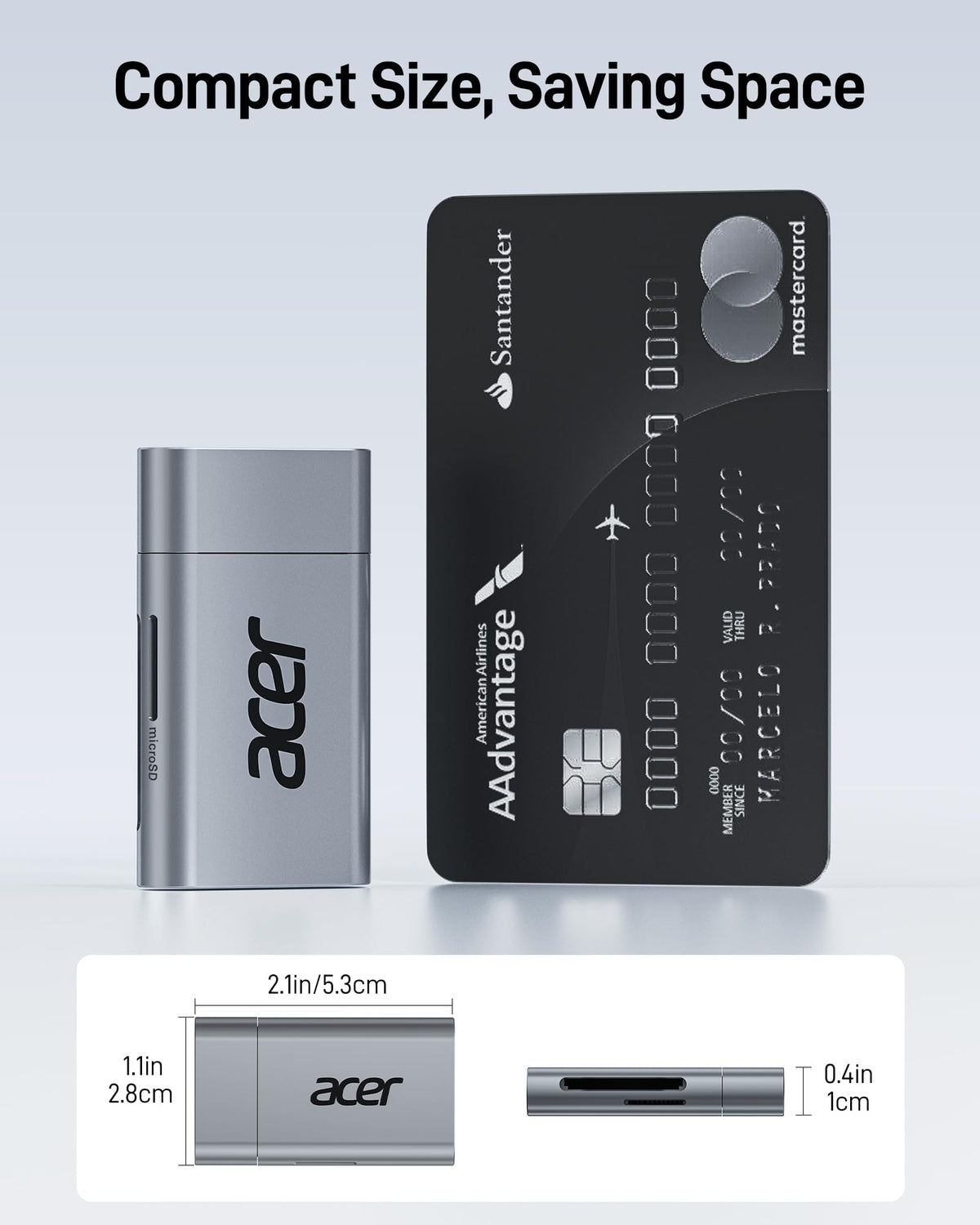 Acer SD Card Reader, USB C & USB 3.0 Memory Card Reader Adapter, Black
