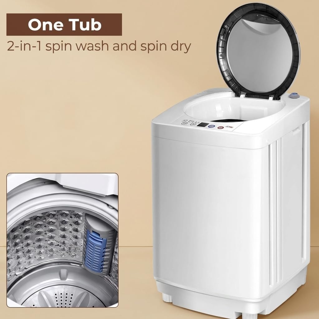 COSTWAY 2 in 1 Portable Washing Machine - 6/10 Programs, Adjustable Water Level, Fully Automatic Compact Washer Spin Dryer with Drain Pump for Apartment Dorm (4.5kg Load, 10 Program, 8 Water Level)
