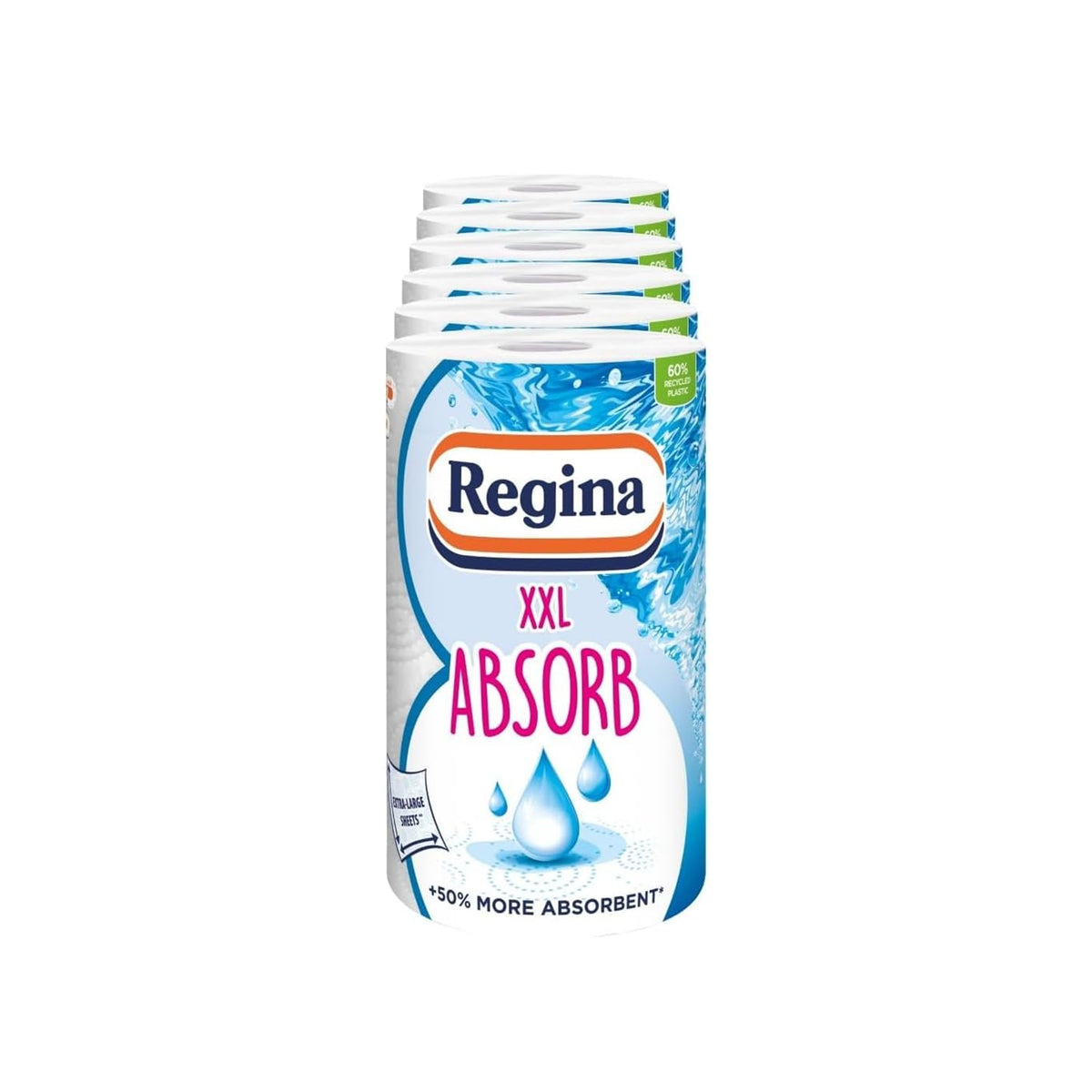 Regina Absorb Plus Kitchen Towels – 8 Super Absorbent 2-ply Kitchen Rolls, 85 Sheets Per Roll, Extra-Large Sheets, 50 Percent More Absorbent Than Previous XXL Products, Easy Open Pack