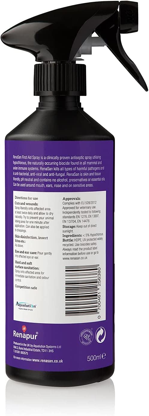 RenaSan Animal First Aid Spray (100ml) – Wound Disinfection, Kills Bacteria & Stops Itching, Alcohol-Free, Non-irritating, for Dogs, Cats & all other animals.