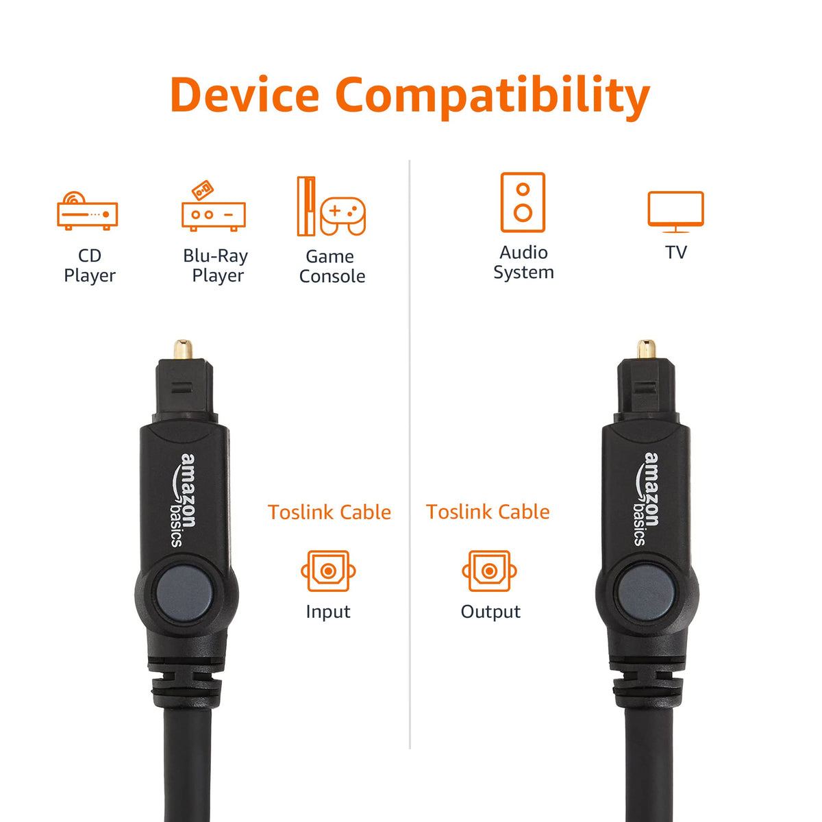 Amazon Basics Toslink Digital Optical Audio Cable, Multi-Channel, for Audio System, Sound Bar, Home Theatre, Gold-Plated Connectors, 3 m, Black