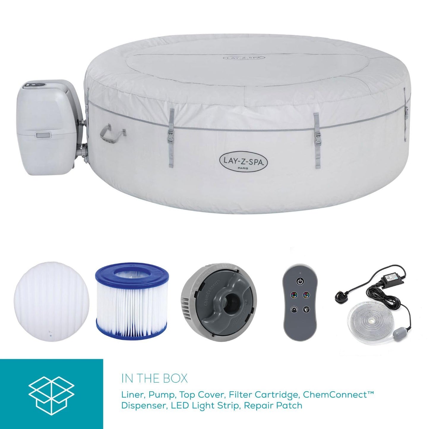 Lay-Z-Spa Paris Luxe AirJet Inflatable Hot Tub with 140 AirJets, LED Lighting System, FreezeShield, Energy-Saving Timer & Ultra-Durable TriTech Construction, Fits Up to 6 People