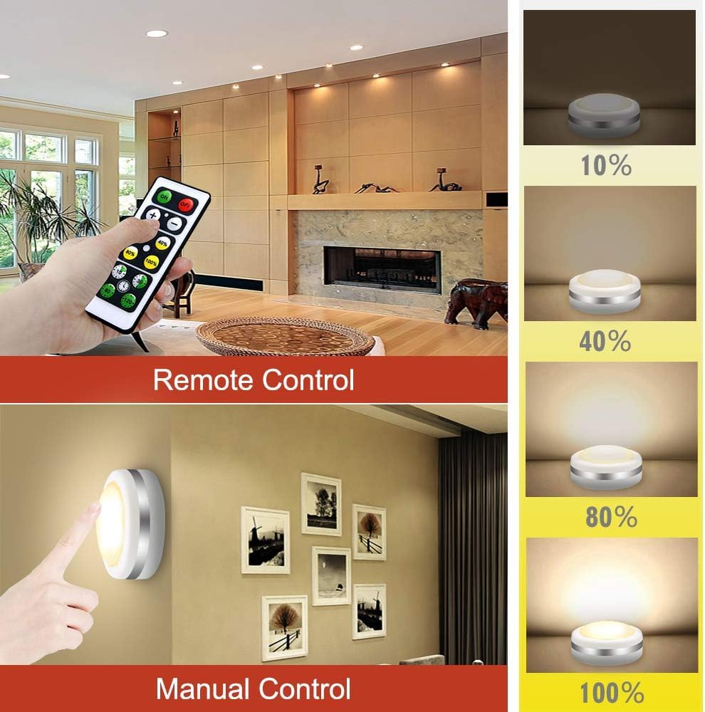 Under Cabinet Lights RGB Wireless Lights LED Closet Lights Night 3000K Dimmable 6pc Cadrim 13 Colors Changing Remote Control Brightness Adjustable Timer Battery Powered Light Kitchen Wardrobe Cupboard