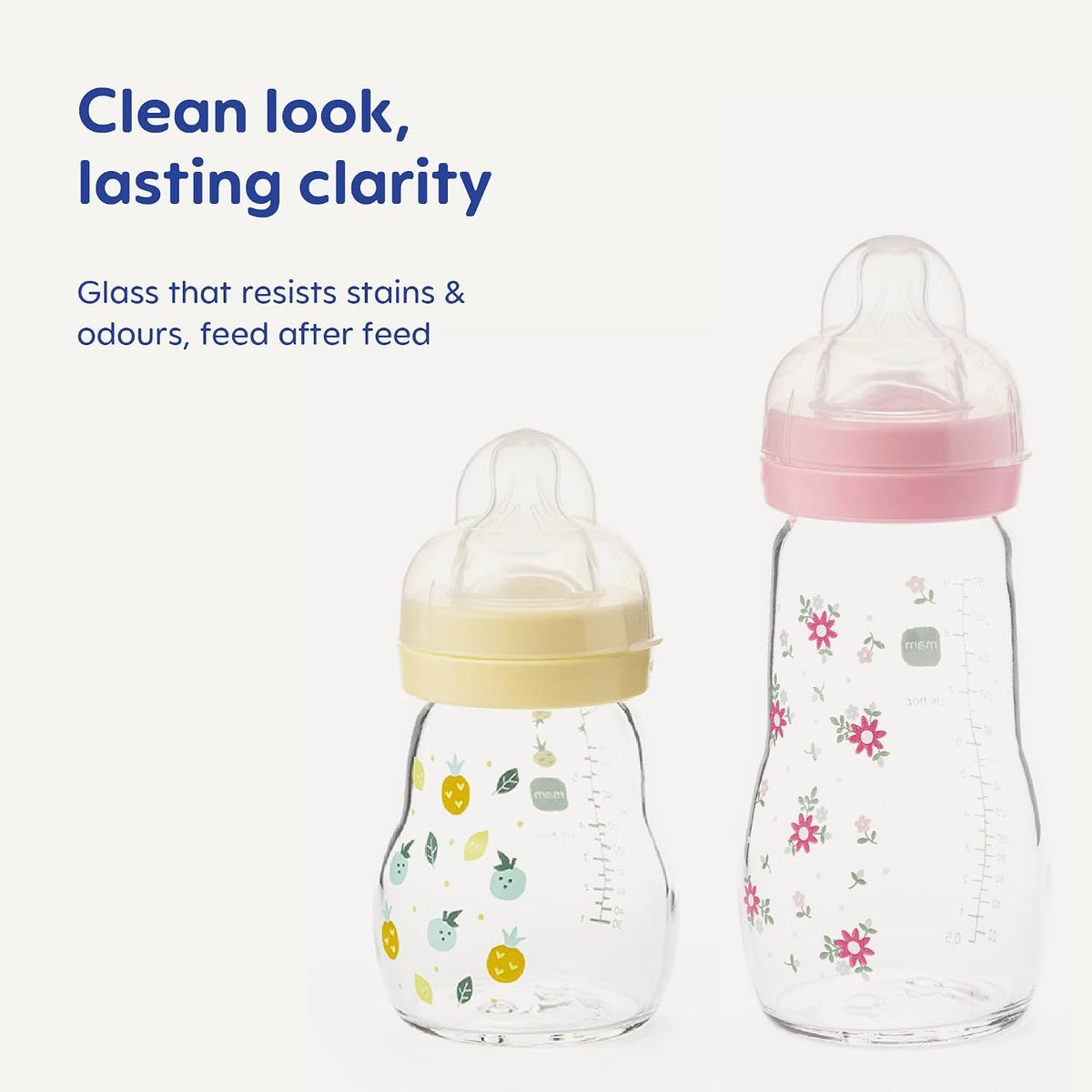 MAM Glass Bottle, 2X 260ml, with SkinSoft Silicone Teat, Yellow