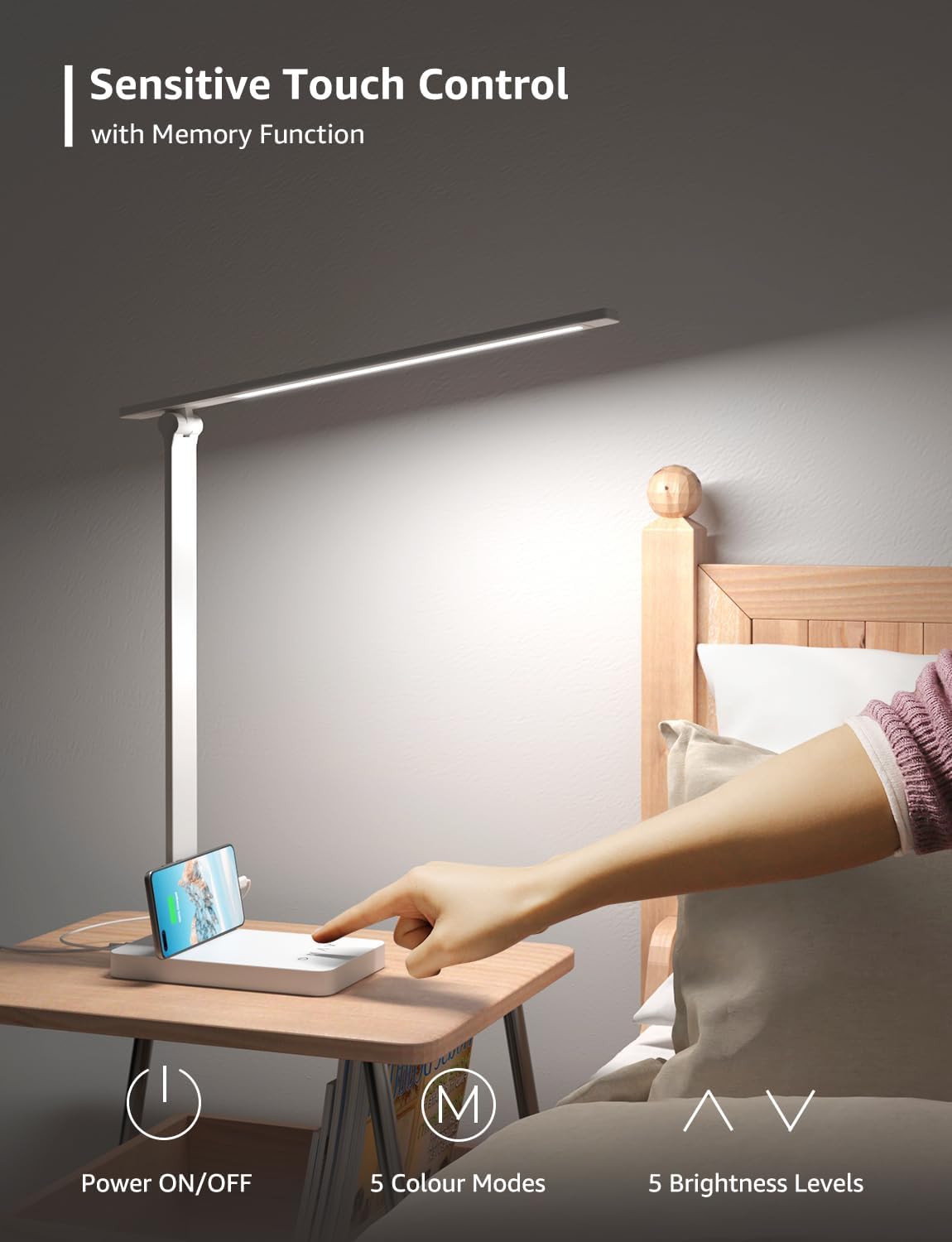 Lepro LED Desk Lamp, 700lm Office Desk Lamp with USB Charging Port, White